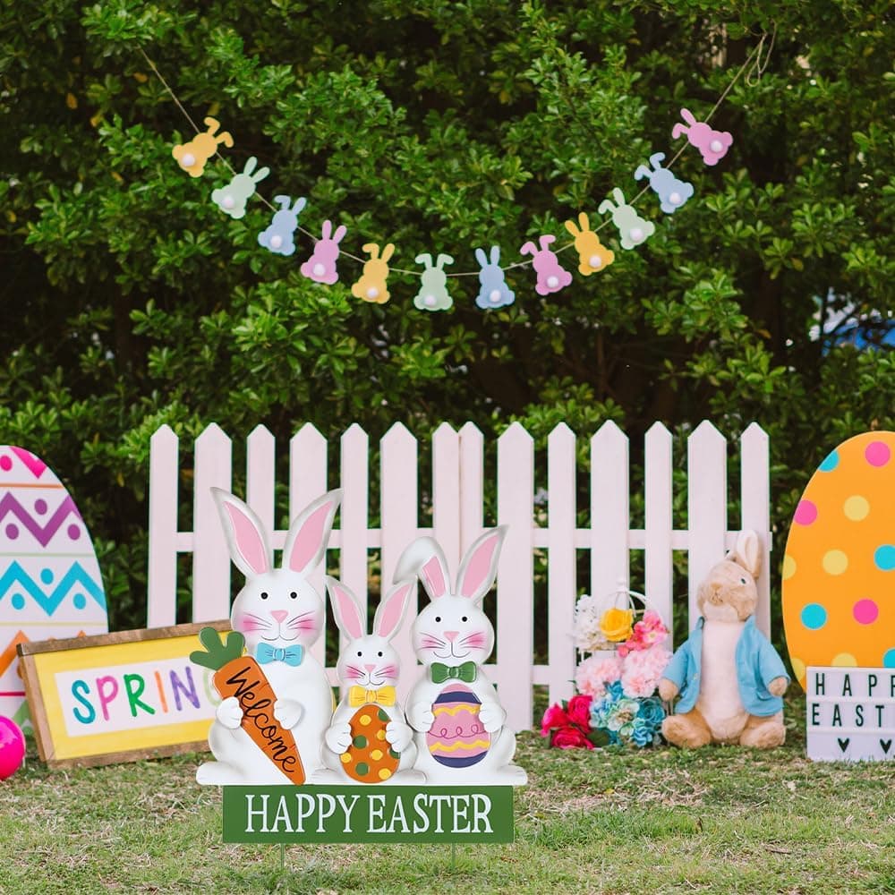 YEAHOME 3 Metal Bunny Decorative Garden Stakes thumbnail 2