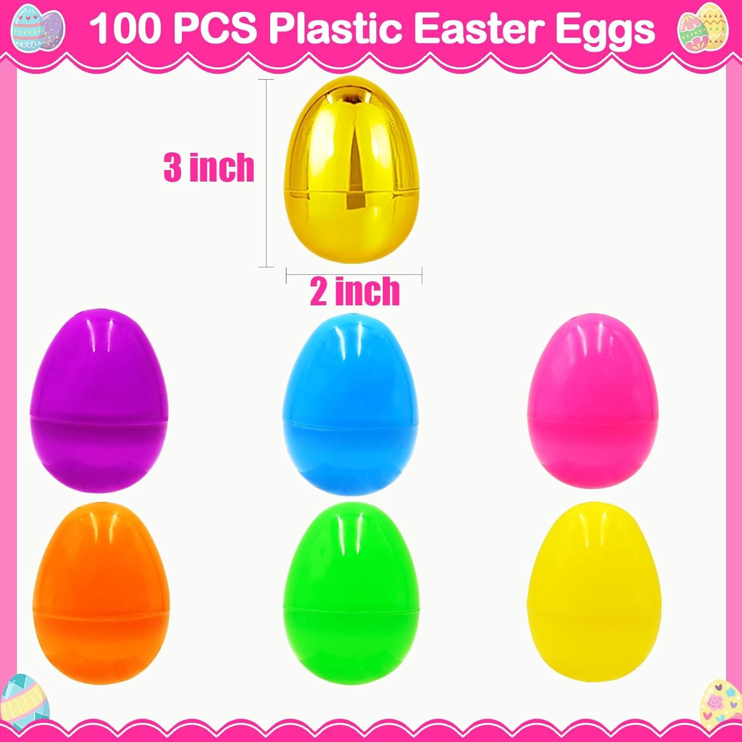 ZICZLI 100 PCS 3" Large Plastic Easter Eggs with 6 Golden Eggs thumbnail 2