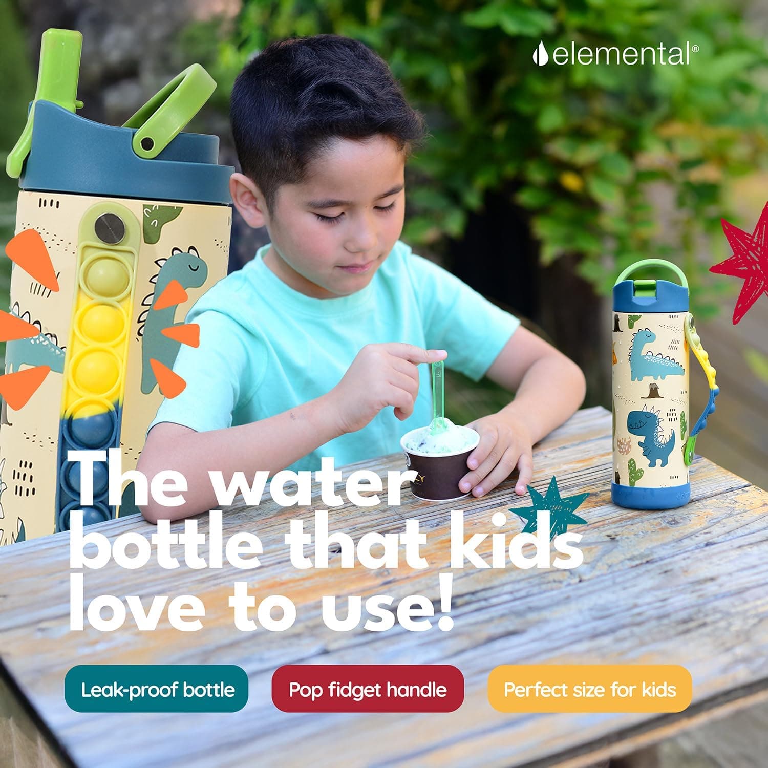 Elemental Iconic Kids Water Bottle - Dinosaur thumbnail 3