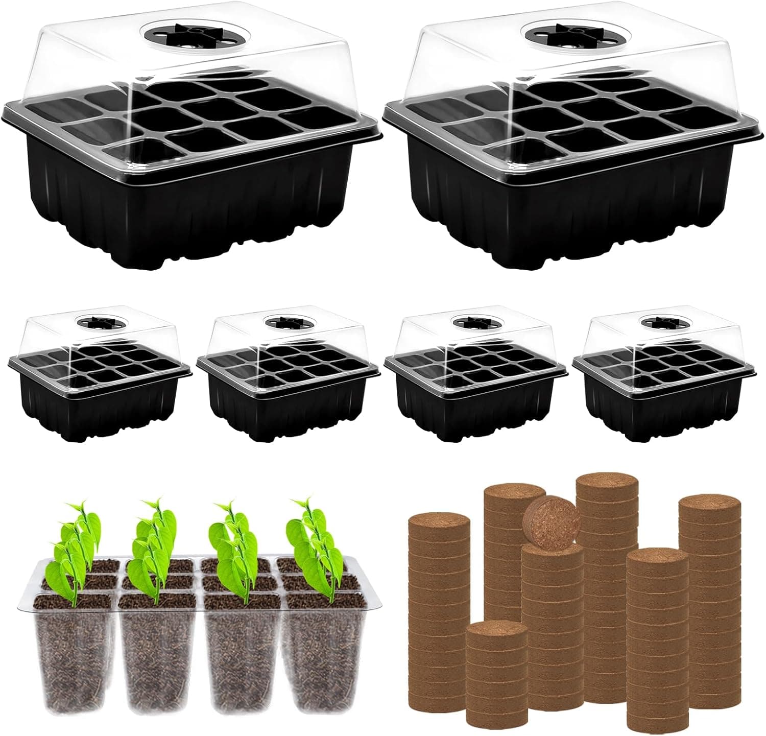 ZeeDix 6 Set Seed Starter Tray Kits, 6 Pack Seed Trays with 90 Pack Coco Coir Pellets, Adjustable Humidity Germination Tray with Dome Lids for Indoor Plants, Mini Greenhouse for Vegetables Garden : Patio, Lawn &amp; Garden — Easter Gifts gift idea