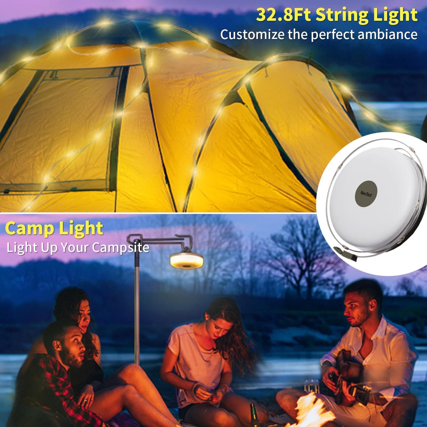 HAMLITE Camping String Lights,2 in 1 Outdoor Waterproof Portable Stowable String Light with 5 Lighting Modes(32.8Ft), USB Camping Lights, Rechargeable String Lights for Yard Hiking,Christmas : Sports &amp; Outdoors thumbnail 2