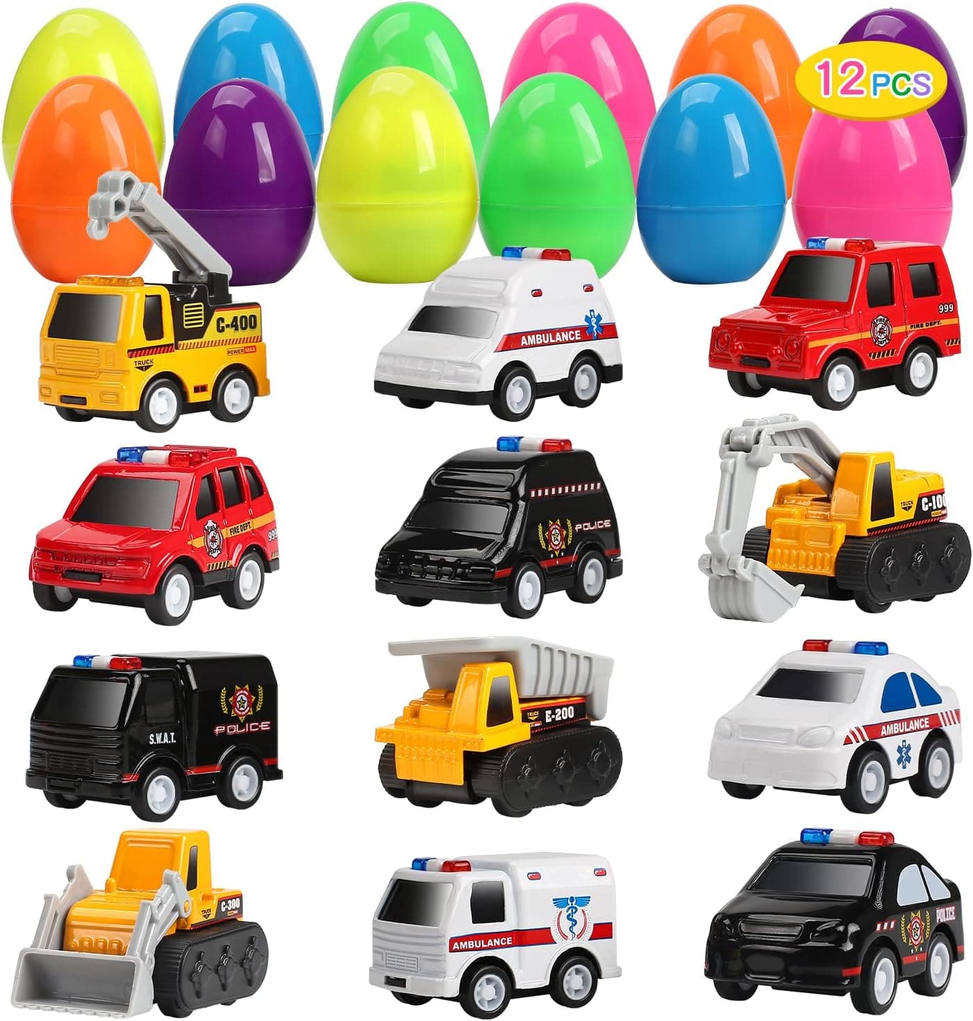 CUTE STONE 12 Pack Filled Easter Eggs with Alloy Pull Back Cars, Easter Basket Stuffers Easter Party Favors for Kids : Toys &amp; Games — Easter Gifts gift idea