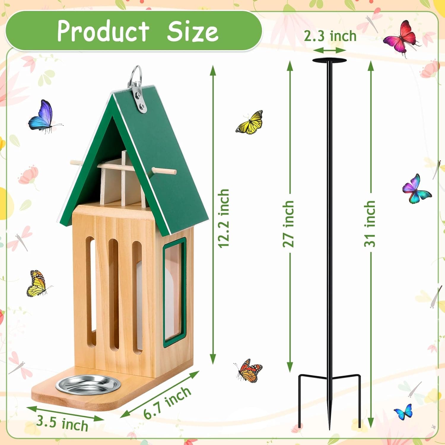 Upgraded Wooden Butterfly House and Feeder thumbnail 2