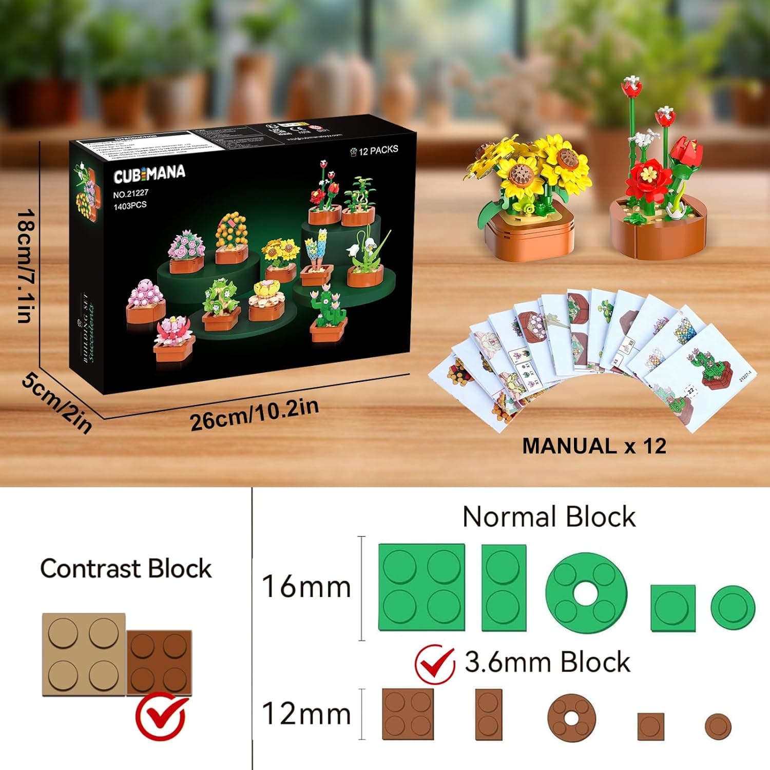 CUBIMANA 12 Pack Flowers Succulents Mini Building Set thumbnail 5