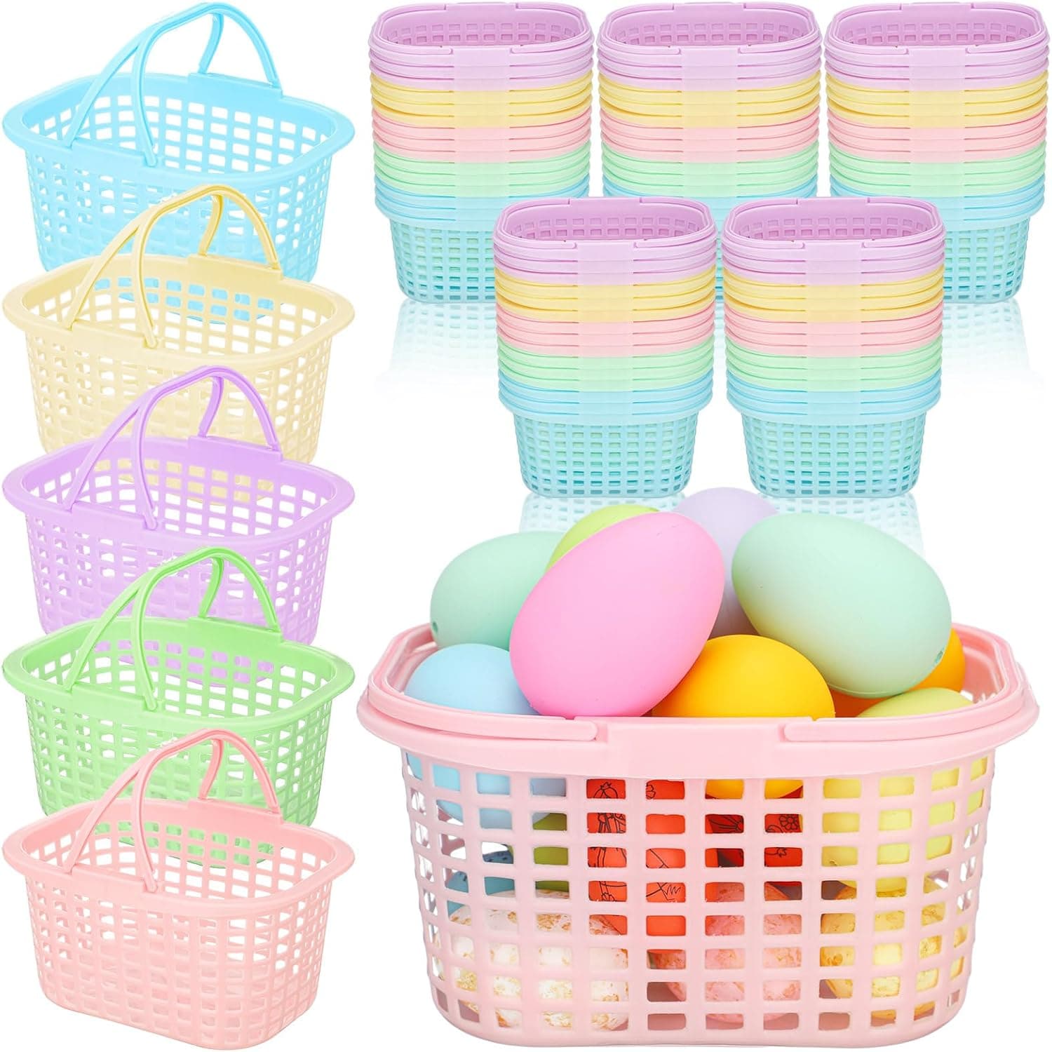 SiliFine 60 Pcs Pastel Plastic Easter Baskets Bulk Small Colorful Plastic Baskets with Handles Easter Gift Wrap Basket for Easter Party Egg Hunts Easter Eggs Party Favor : Everything Else — Easter Gifts gift idea