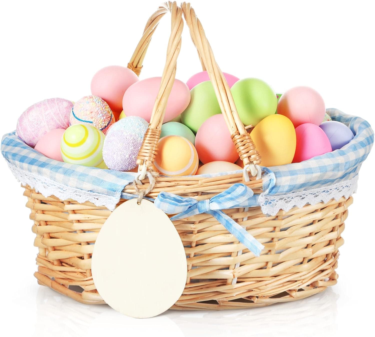 Leinuosen Easter Basket Wicker Picnic Basket with Wooden Egg Cutout and Handle (Blue) — Easter Gifts gift idea