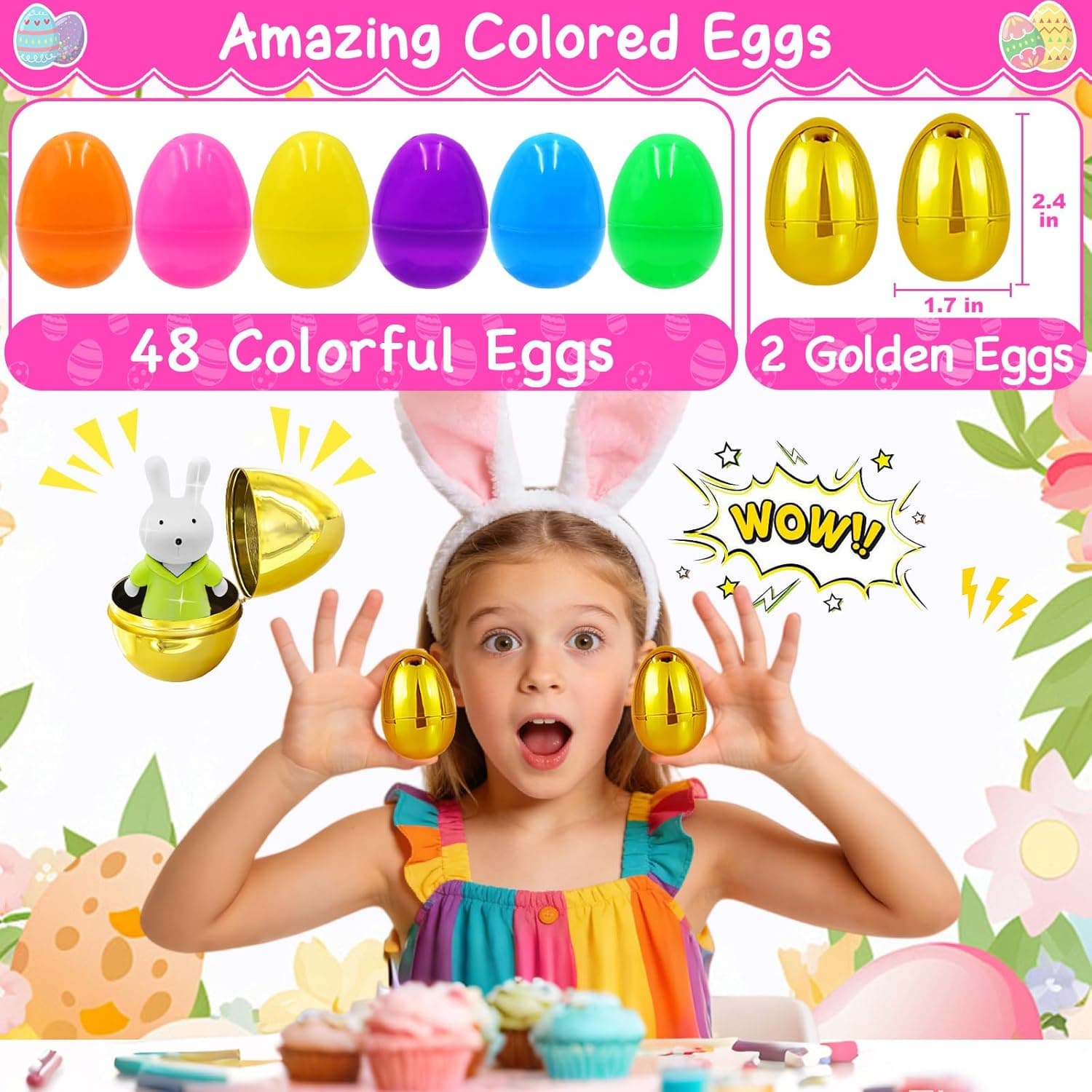 ZICZLI 50 Pack Prefilled Easter Eggs with Assorted Toys thumbnail 3