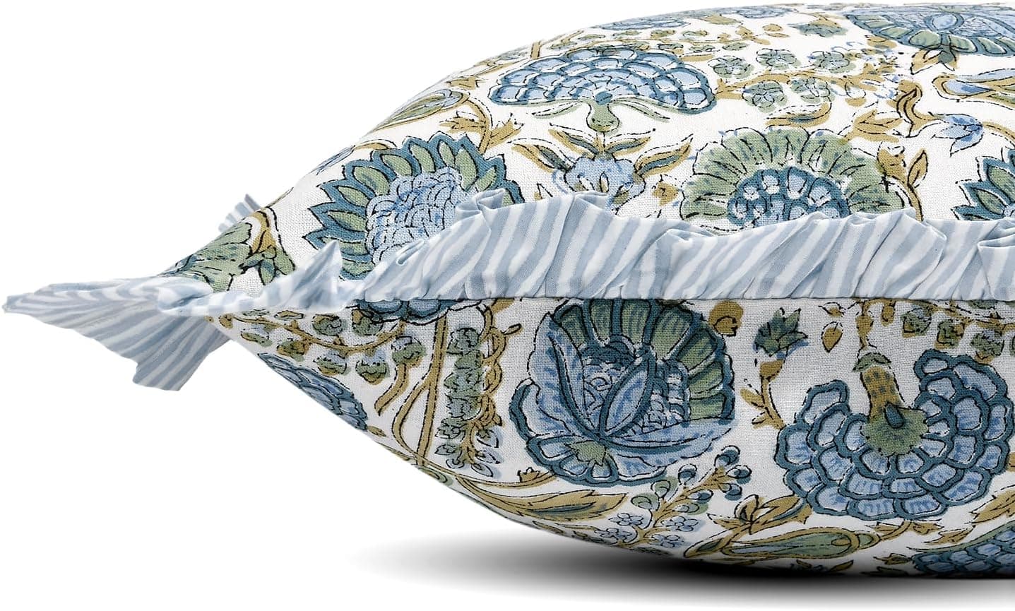 Ridhi Block Print Asparagus Green Ruffle Lumbar Sham Cover thumbnail 2