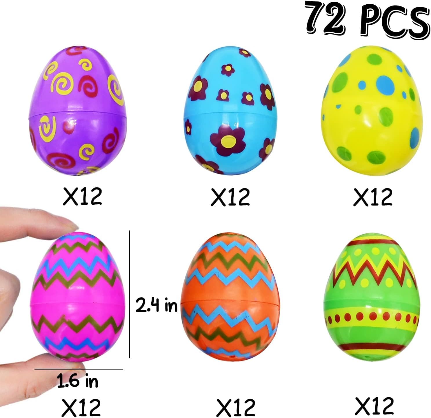 72-Piece Assorted Colorful Fillable Easter Eggs thumbnail 3
