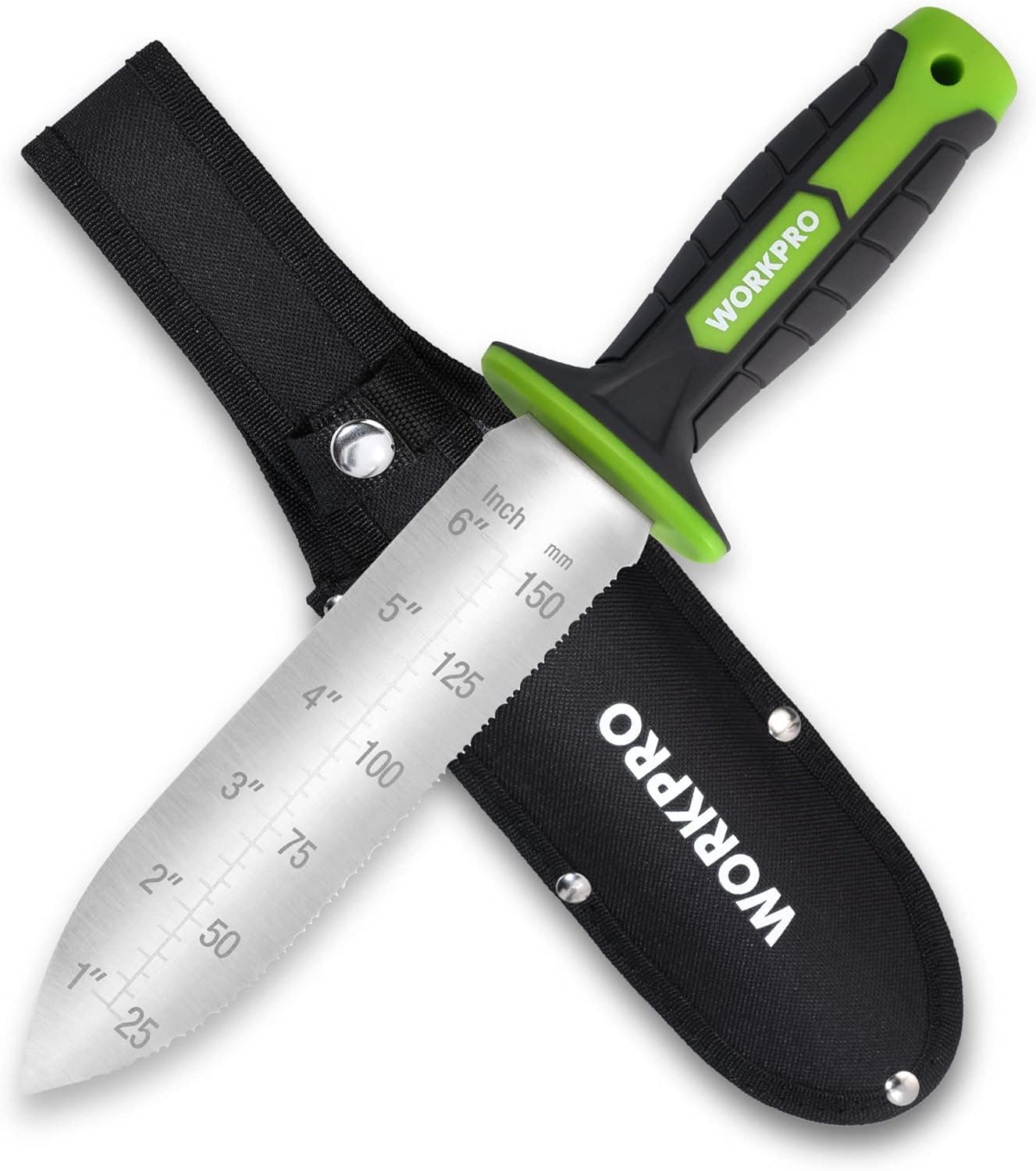 WORKPRO Hori Hori Garden Knife, 7" Stainless Steel Blade with Cutting Edge, Garden Tools with Oxford Sheath, Ergonomic TRP Handle with Hanging Hole for Weeding, Planting, Digging, Green : Patio, Lawn &amp; Garden — gift idea