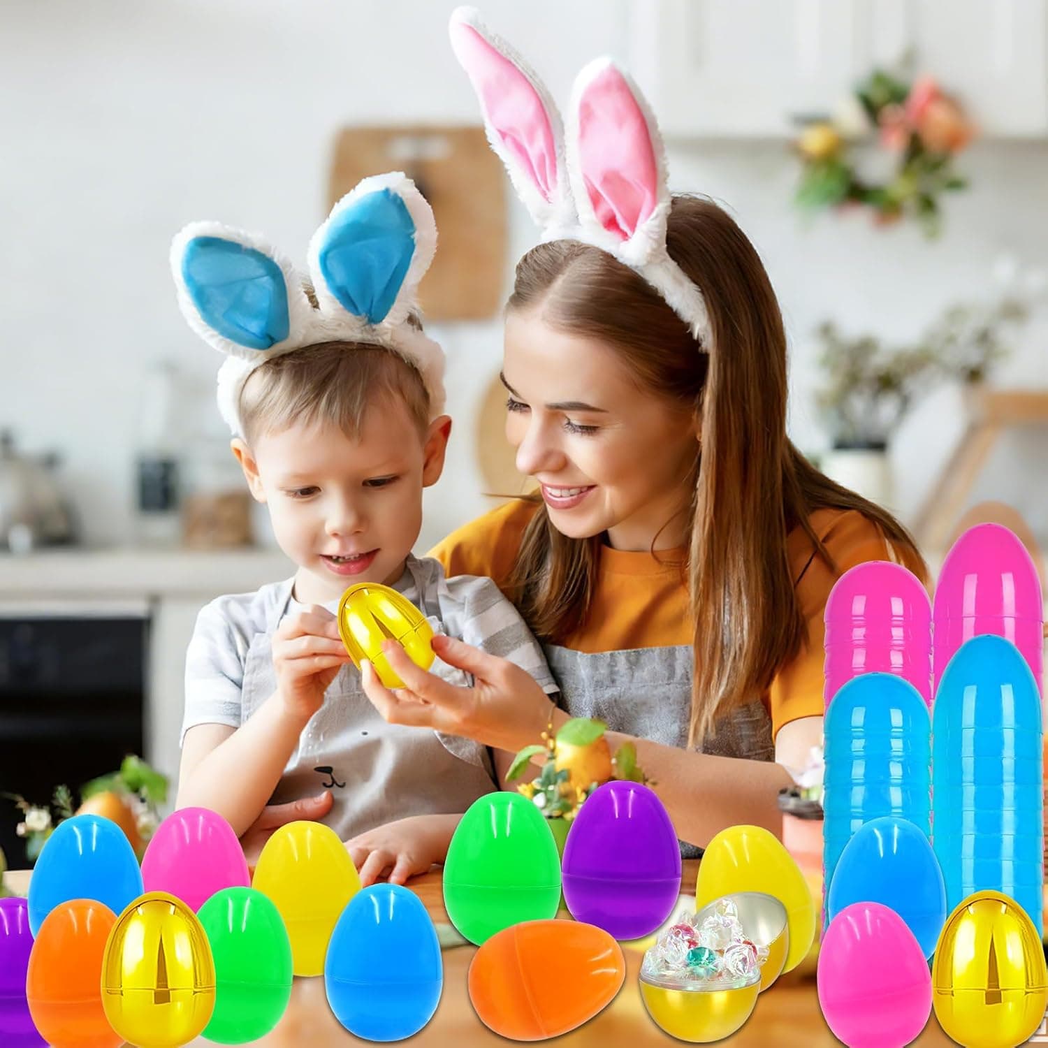 ZICZLI 100 PCS 3" Large Plastic Easter Eggs with 6 Golden Eggs thumbnail 5