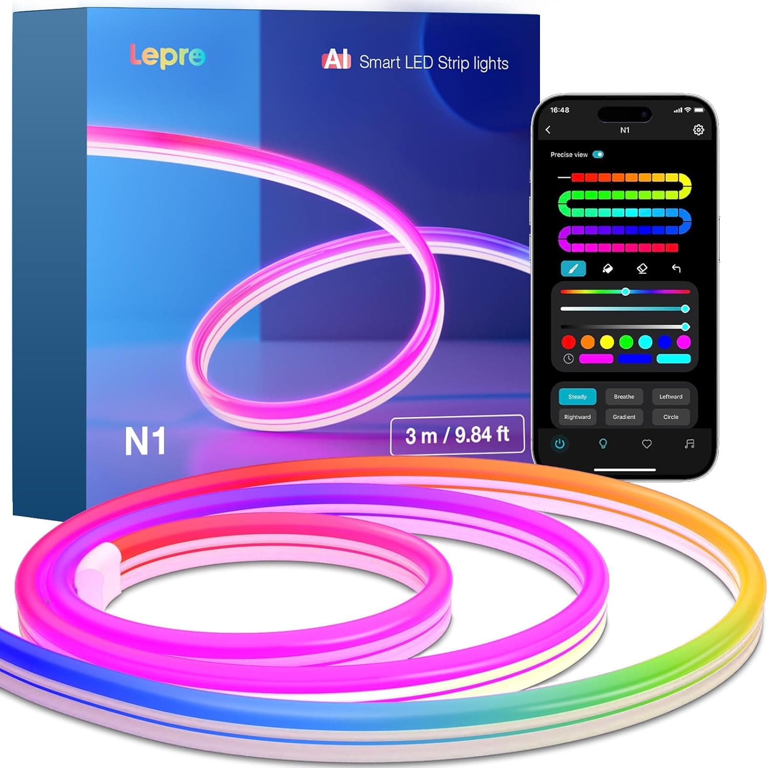 Lepro N1 AI Smart RGB Rope Lights for Christmas, Personalized AI Lighting Designer, LightBeats Music Sync, Color Segment DIY, Voice Control Via App, 9.84ft Wi-Fi &amp; Bluetooth LED Strip Lights : Tools &amp; Home Improvement — Easter Gifts gift idea