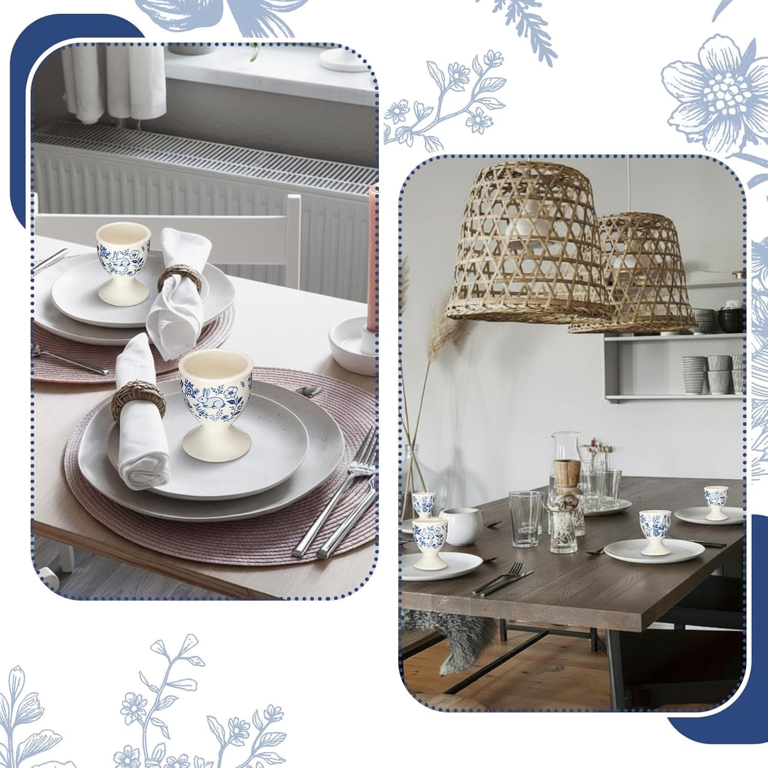 Easter Ceramic Egg Cups - Blue and White Bunny Holders (Set of 4) thumbnail 3