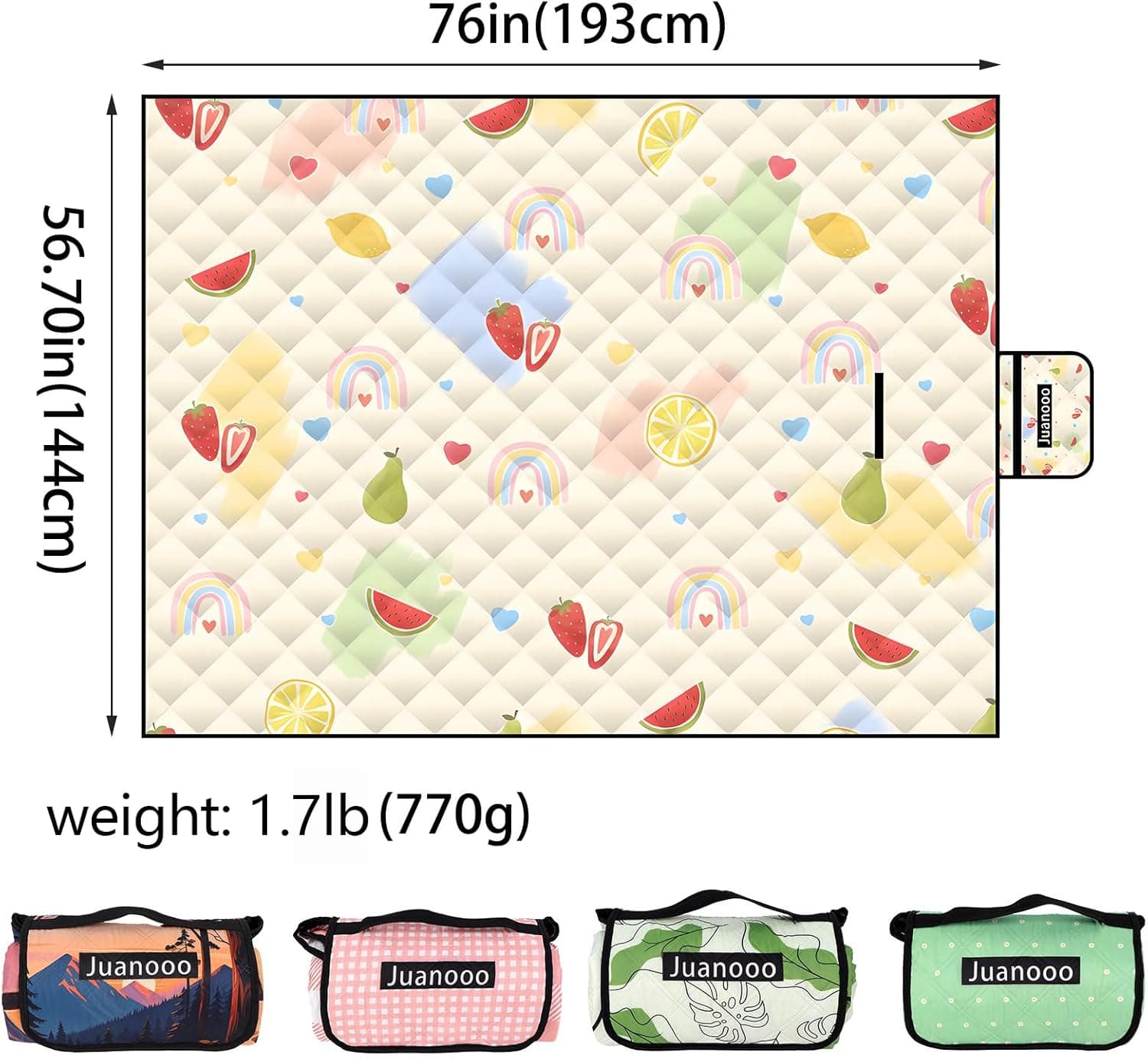 Large Cute Gingham Picnic Blanket - 79" x 60" Waterproof Beach Mat thumbnail 2