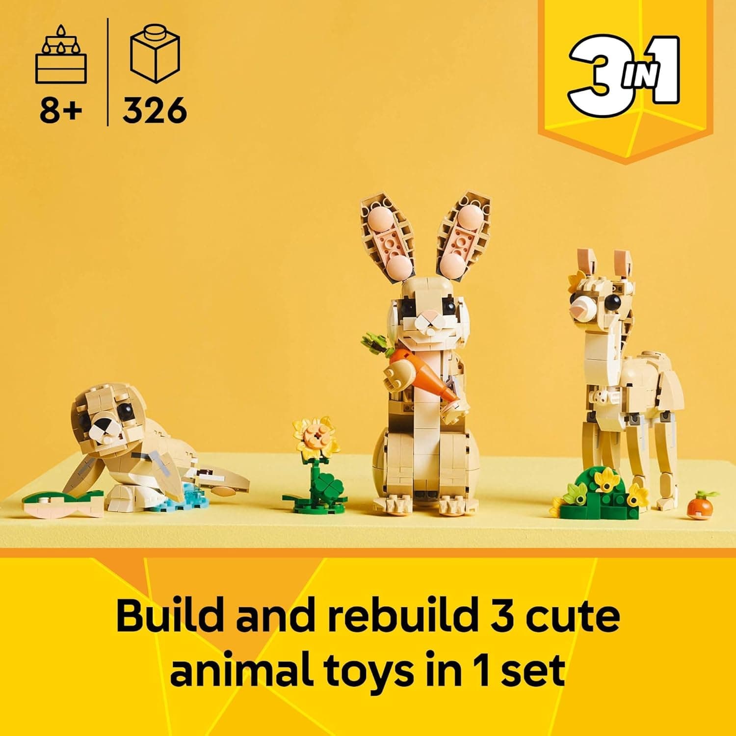 LEGO Creator 3 in 1 Cute Bunny Toy - Building Toy for Girls and Boys, Ages 8+ - Gift for Easter Basket - W/ 3 Build Options, Bunny, Seal, or Llama - 31162 : Toys &amp; Games thumbnail 2