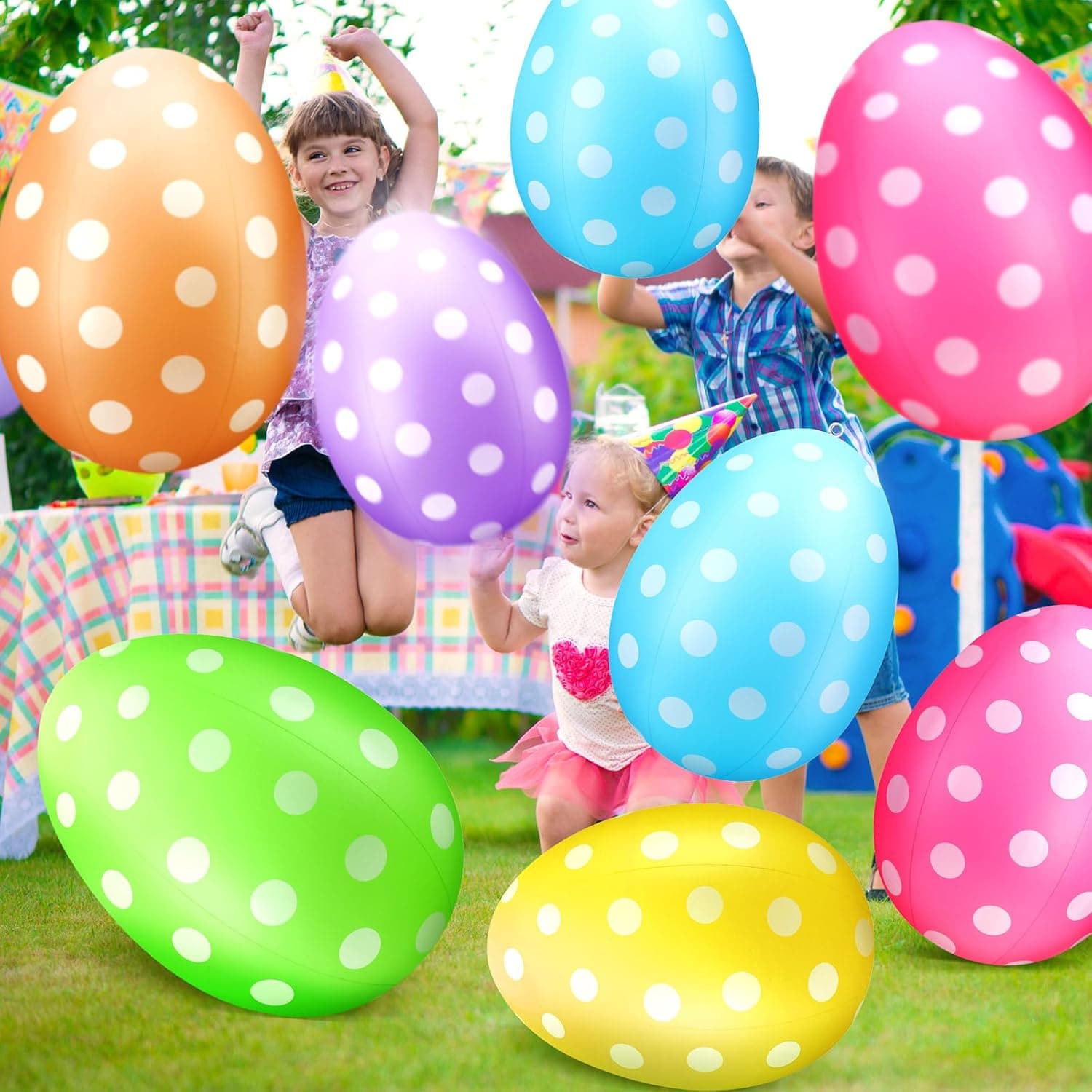 12 Pack 16 Inch, 24 Inch Easter Inflatable Eggs Jumbo Outdoor Decorations Easter Blow up Yard Decorations Gaint Big Yard Lawn Decor Kids Toys Bunny Colorful Eggs Inflatable Ornaments for Garden : Patio, Lawn &amp; Garden thumbnail 4