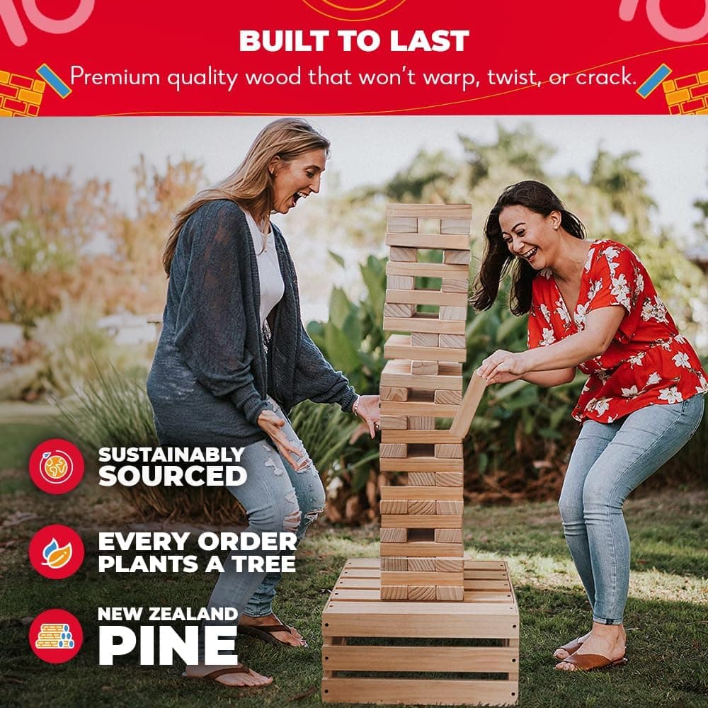 SWOOC Games - Premium Giant Tower Game | 60 Blocks + Storage Crate/Outdoor Table | Stacks up to 5ft | Jumbo Yard Games for Adults and Family | Giant Outdoor Set | Big Backyard Fun | Large Lawn Size : Toys &amp; Games thumbnail 5