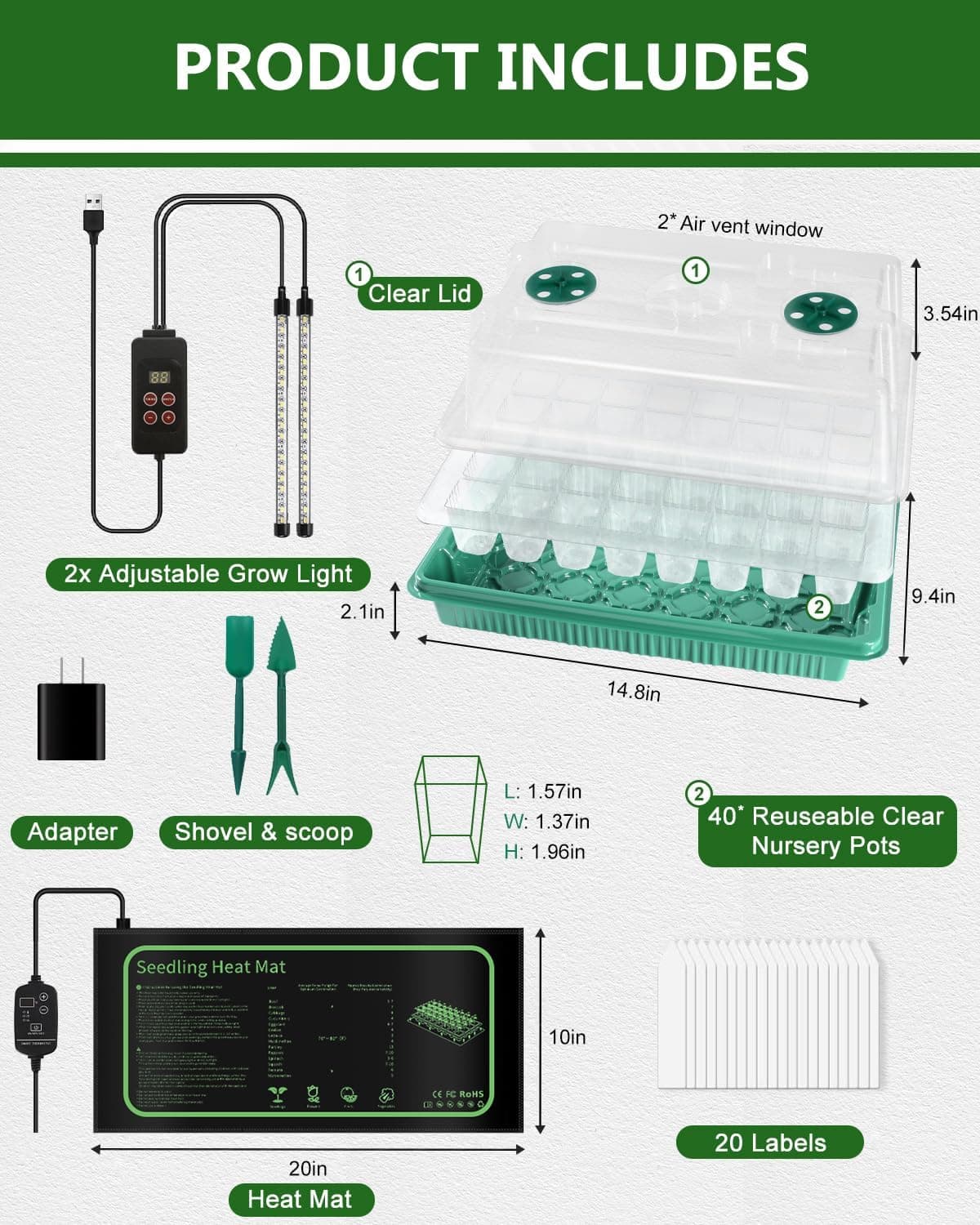 joyhalo 40 Cell Seed Starter Kit with Grow Light and Heating Mat thumbnail 5