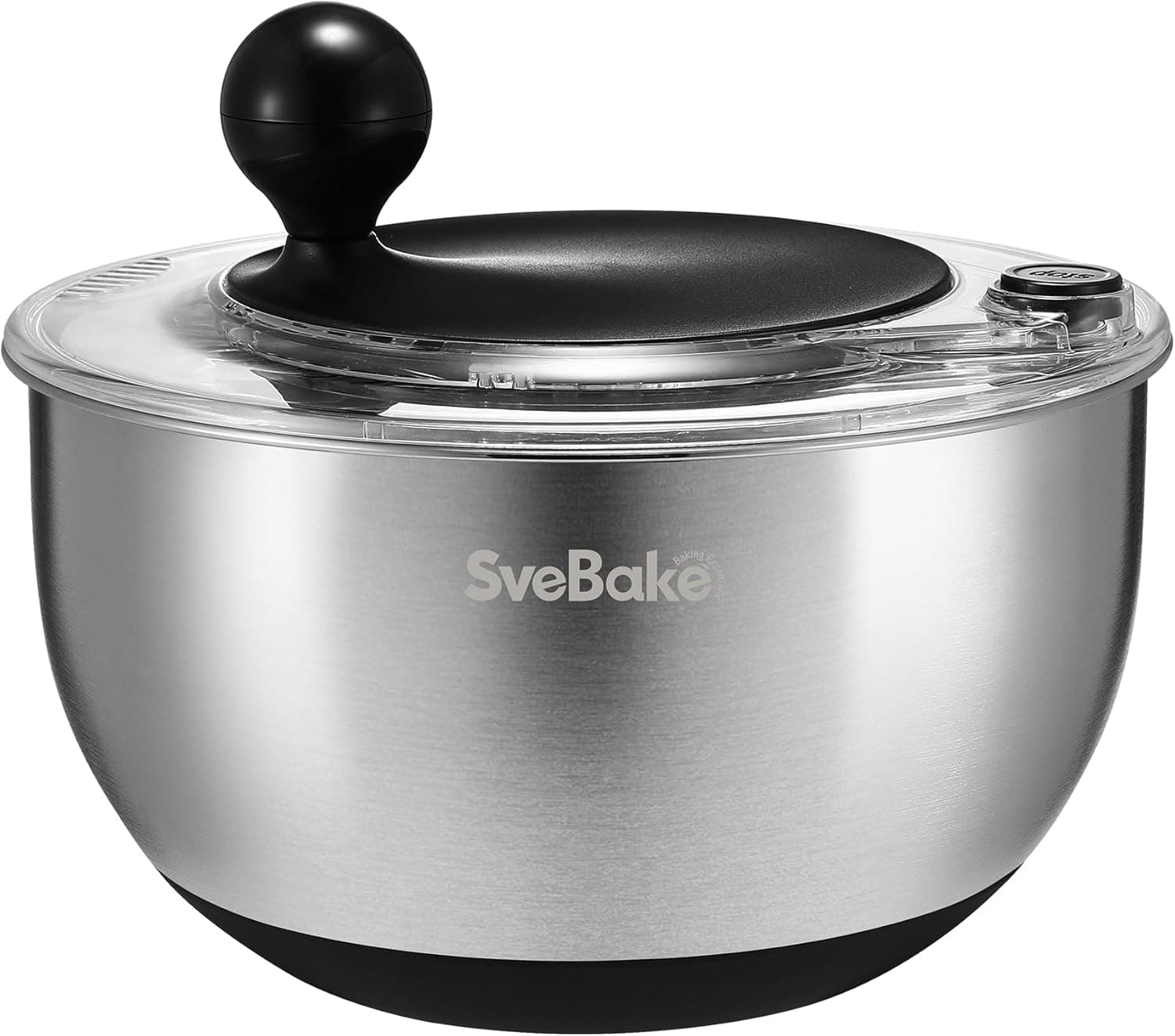 SveBake 5.3Qt Stainless Steel Salad Spinner with Stop Button, BPA-Free Vegetable Lettuce Spinner, Transparent Lid &amp; Drainage Hole, Non-Slip Base, Dishwasher Safe Fruit Washer: Home &amp; Kitchen view 1