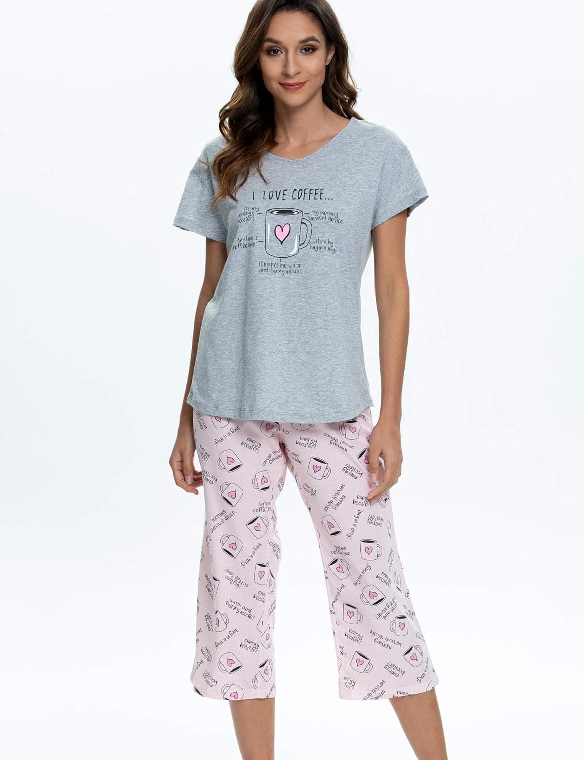 ENJOYNIGHT Women's Pajama Set - Cotton Short Sleeve Top with Capri Pants thumbnail 4