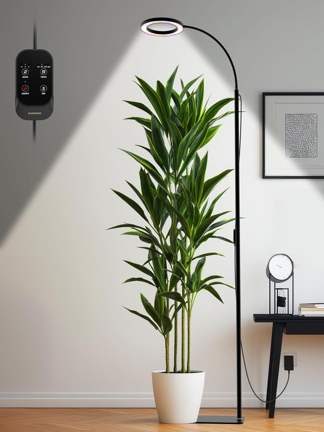 GLOWRIUM Full Spectrum LED Grow Light with Adjustable Height and Timer - 24W view 1