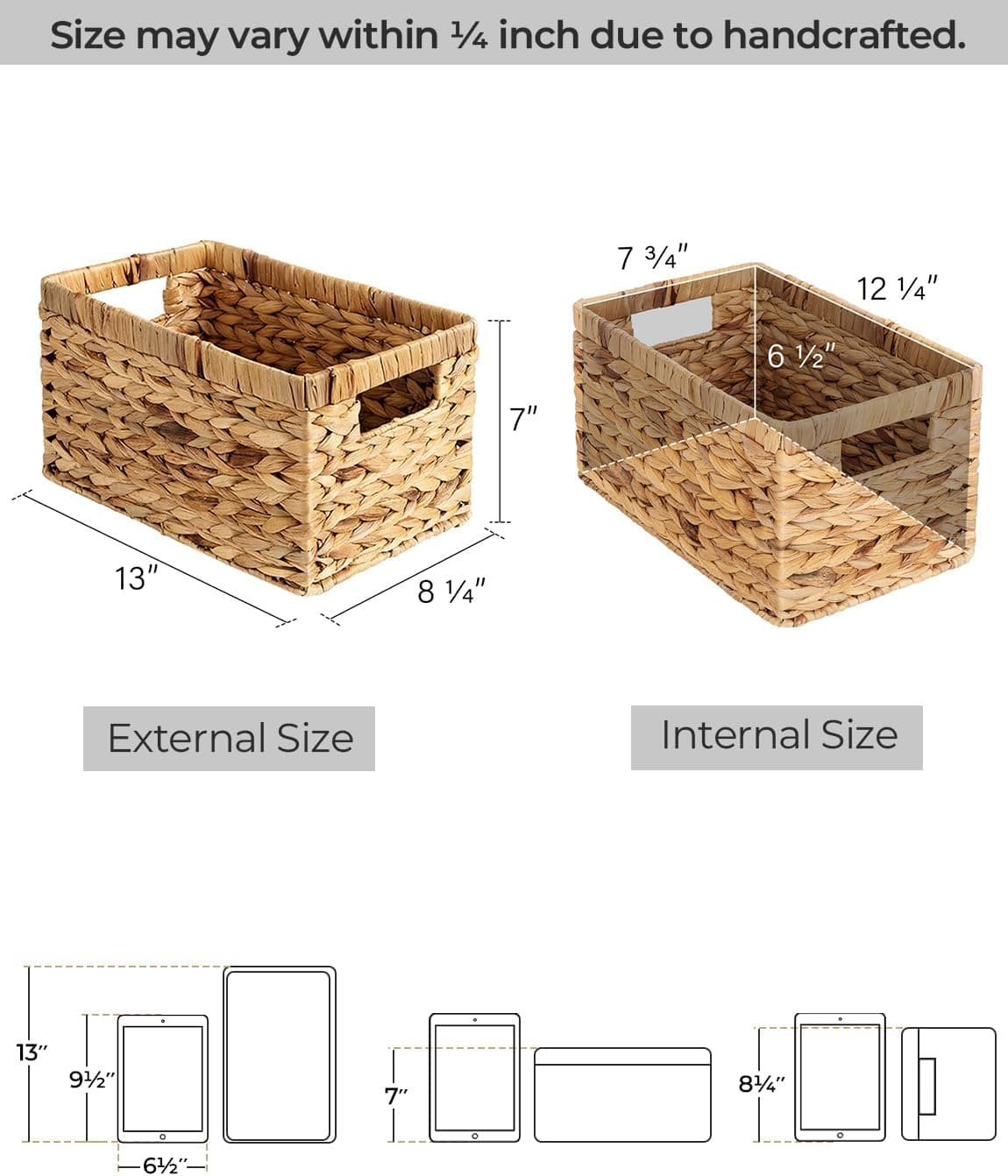 StorageWorks Wicker Basket, Baskets for Organizing, Storage Basket with Built-in Handles, Water Hyacinth Shelves (Medium 2-Pack, Natural Hyacinth) : Home &amp; Kitchen thumbnail 3