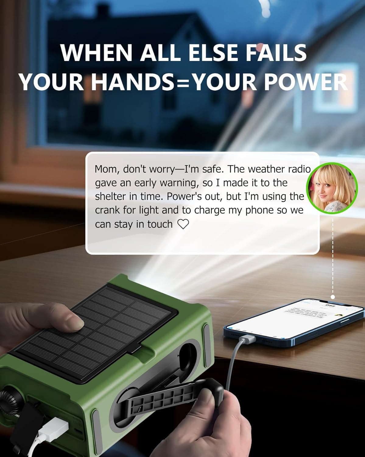 Emergency Weather Radio with Large Solar Panel, Efficient Hand Crank &amp; Real 12000mAh Battery | AM/FM/NOAA Bands, LED Flashlight, Reading Lamp, SOS Alarm &amp; Phone Charger for Camping &amp; Emergencies : Electronics thumbnail 3