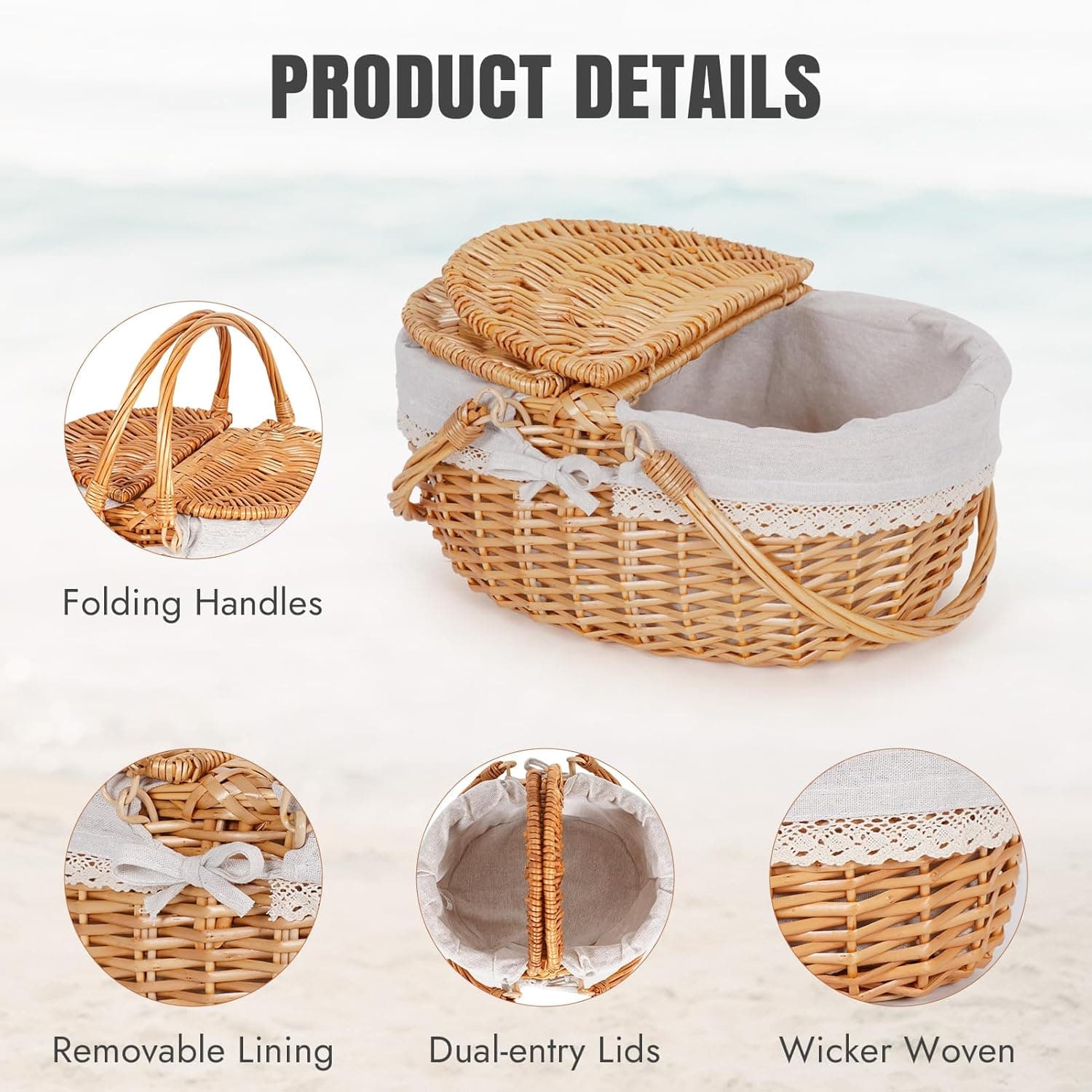Wicker Picnic Basket with Handle thumbnail 5