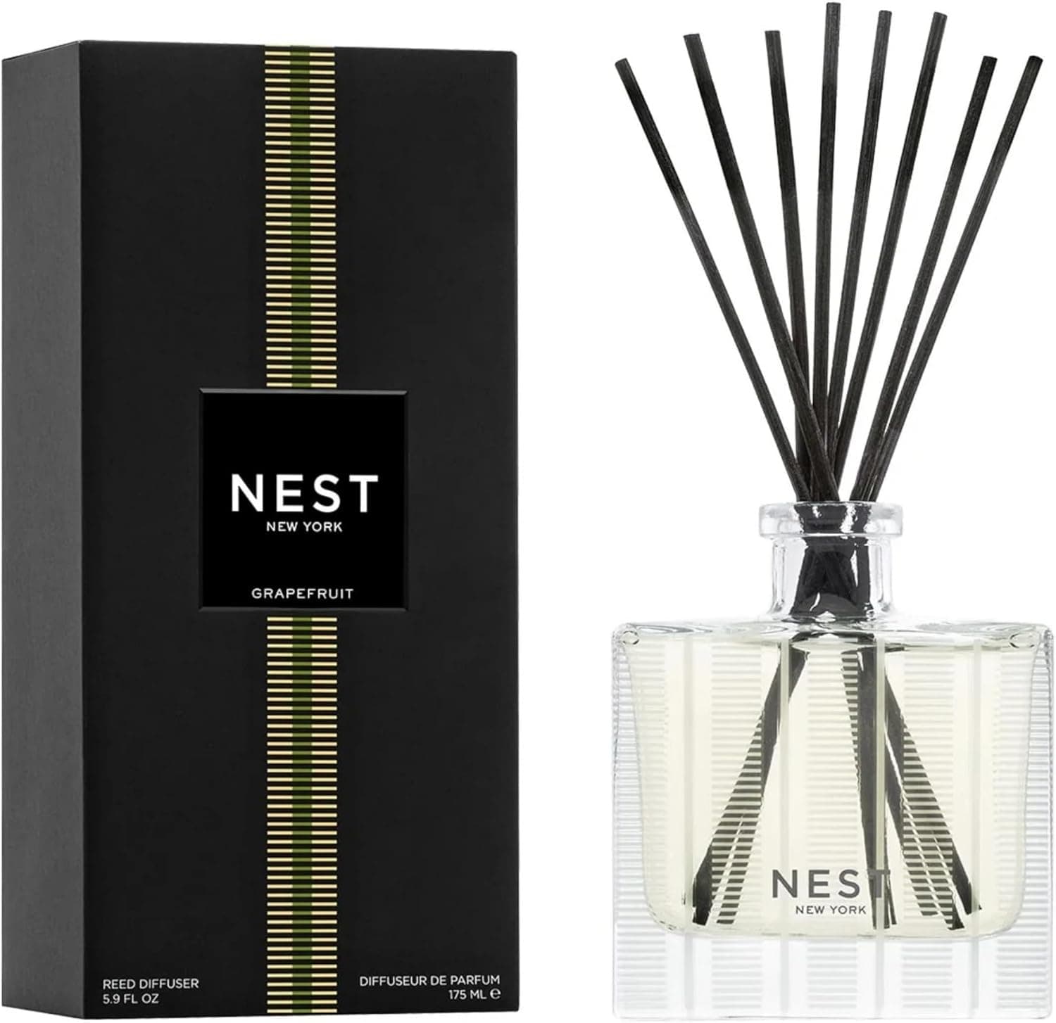 NEST New York Reed Diffuser, Grapefruit - 5.9 fl oz - Fragrance for Up to 90 Days - Reusable, Refillable Glass Holder - Includes 8 All-Natural Reed Sticks - Flame Free : Home &amp; Kitchen view 1