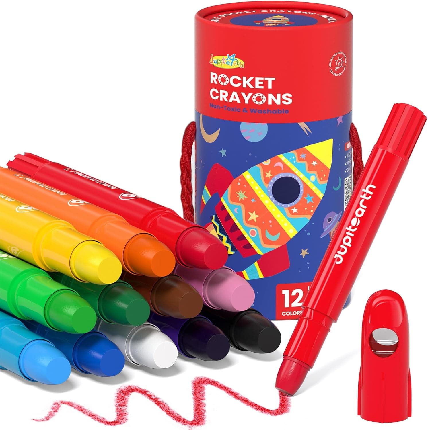 JUPITEARTH 12 Colors Twist Crayons for Toddlers 1-3, Non-Toxic Washable Crayons for Ages 4-8 with Storage Bucket, Ultra-Silky and Easy to Hold Art Supplies,Ideal Christmas Gift for Boys and Girls : Toys &amp; Games view 1