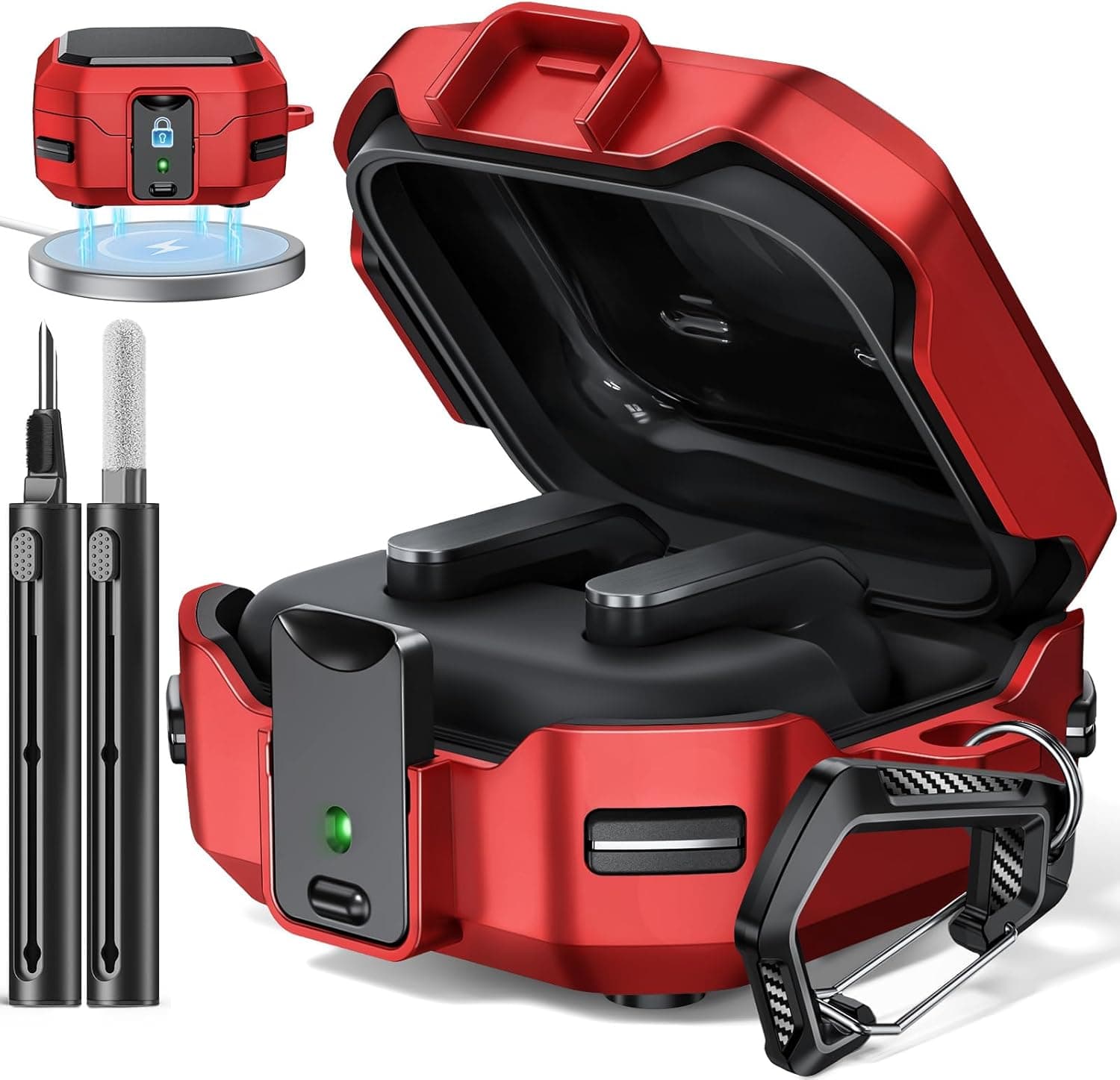 Polislime Safety Lock Case for Samsung Galaxy Buds 4 Pro/for Galaxy Buds 4 Case (2026) [Compatible with MagSafe] with Cleaning Kit &amp; Keychain, (Black) : Electronics thumbnail 3