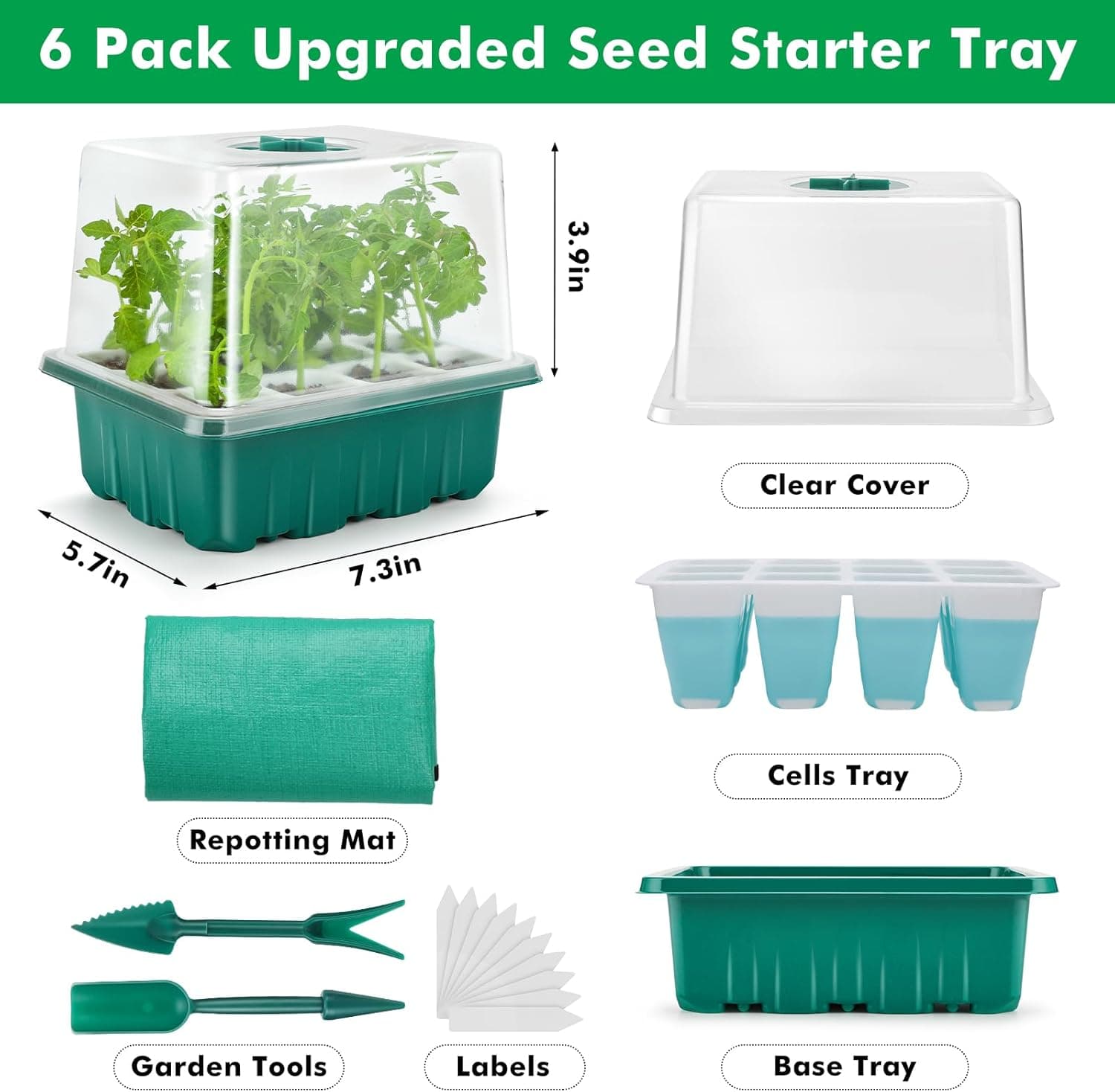 Hanaoyo Reusable Seed Starter Tray with 72 Soft Silicone Cells - 6 Pack Kit thumbnail 5