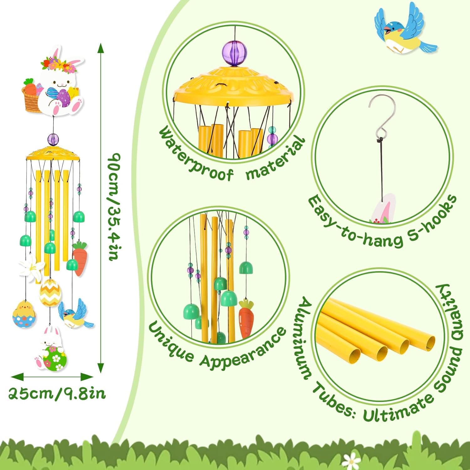 Hoemwarm Easter Wind Chimes with Bunny, Eggs and Gift Box thumbnail 2