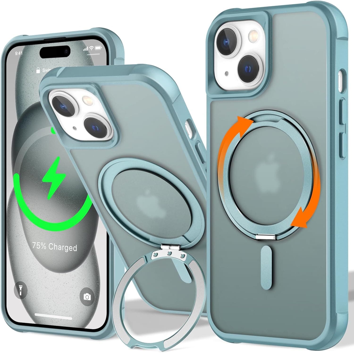 UMIONE 360° Rotatable Magnetic Ring Case for iPhone 15 - Green — Easter Gifts gift idea