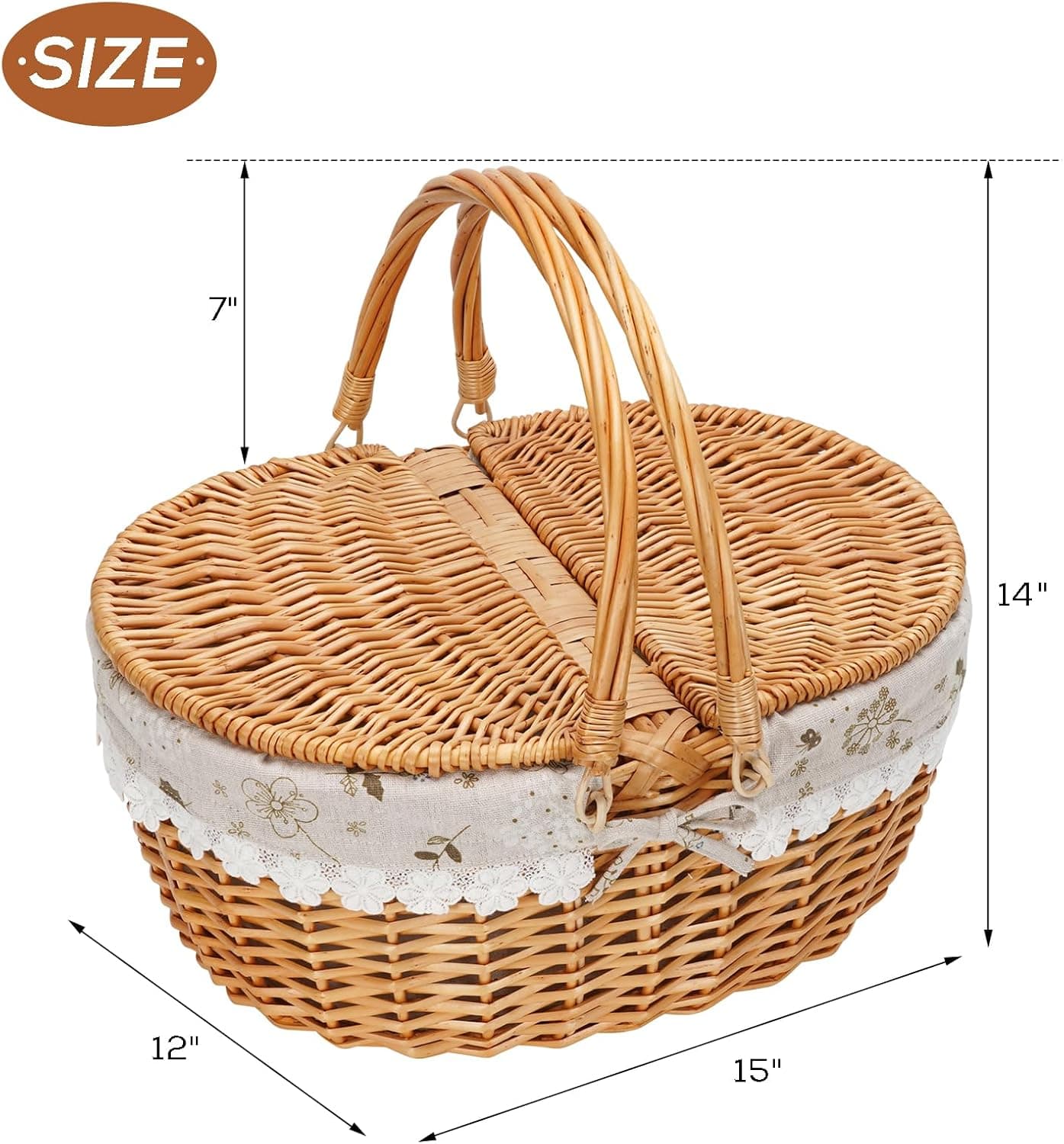 ZORMY 15" Wicker Picnic Basket with Removable Liner thumbnail 2