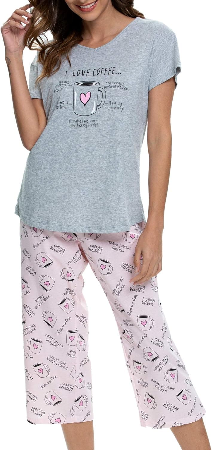 ENJOYNIGHT Women's Pajama Set - Cotton Short Sleeve Top with Capri Pants — Spring Gift Ideas gift idea