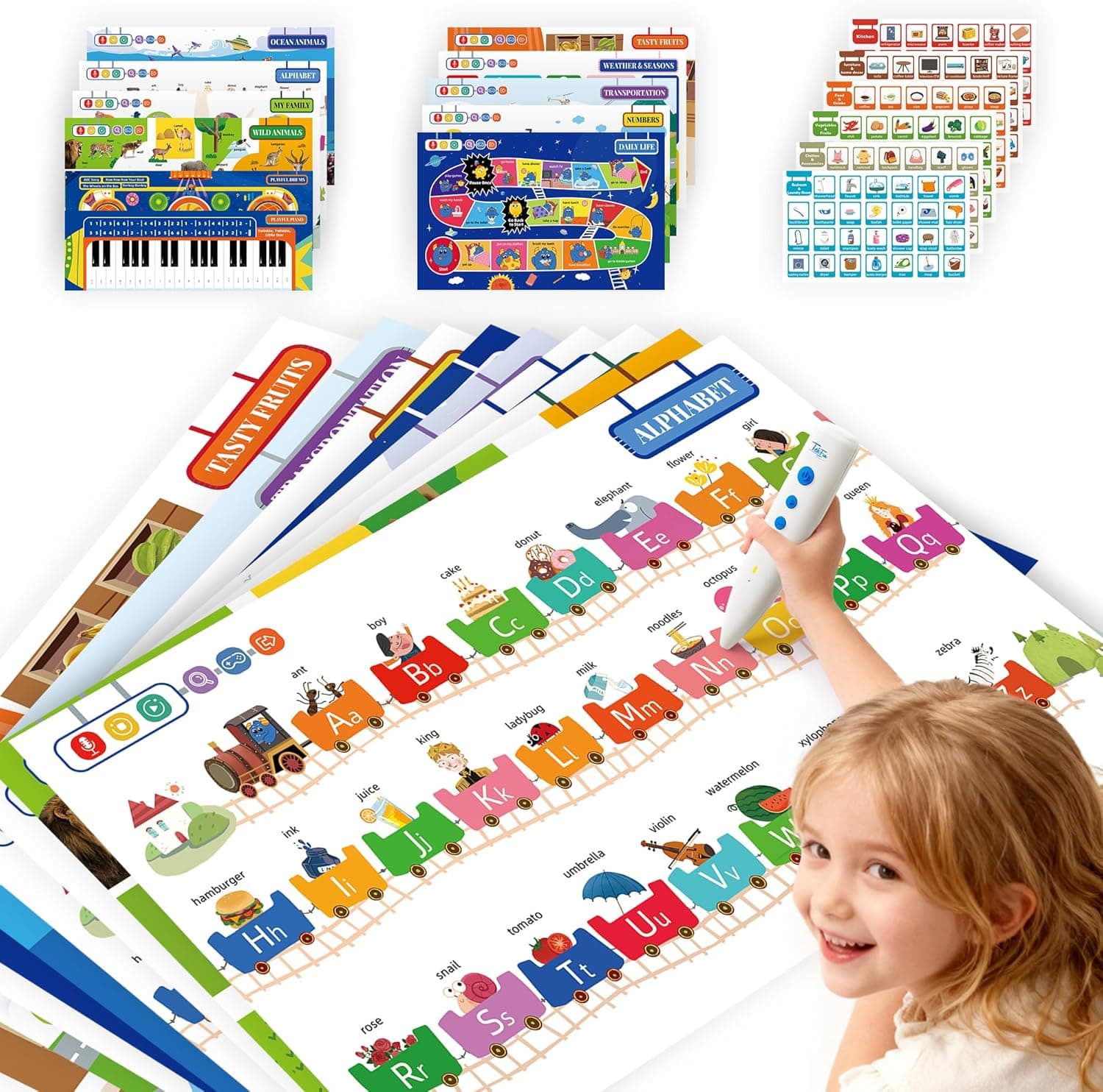 TEKFUN Interactive ABCs &amp; 123s Learning Posters with Talking Pen, Autism Sensory Educational Toys, Toddler Birthday Gifts for Kids Ages 1 2 3 4 5 6 : Toys &amp; Games — Easter Gifts gift idea
