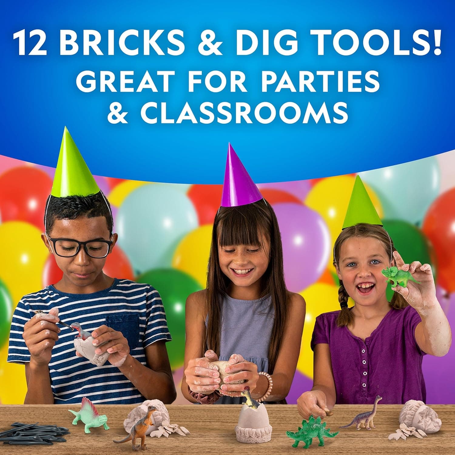National Geographic Dinosaur Dig Kit - 12 Dino Shaped Dig Bricks with Figures Inside &amp; Excavation Tool Sets, Egg Hunt or Dig Party Activity, Great STEM Toy for Boys &amp; Girls, Easter Basket Stuffers : Toys &amp; Games thumbnail 3
