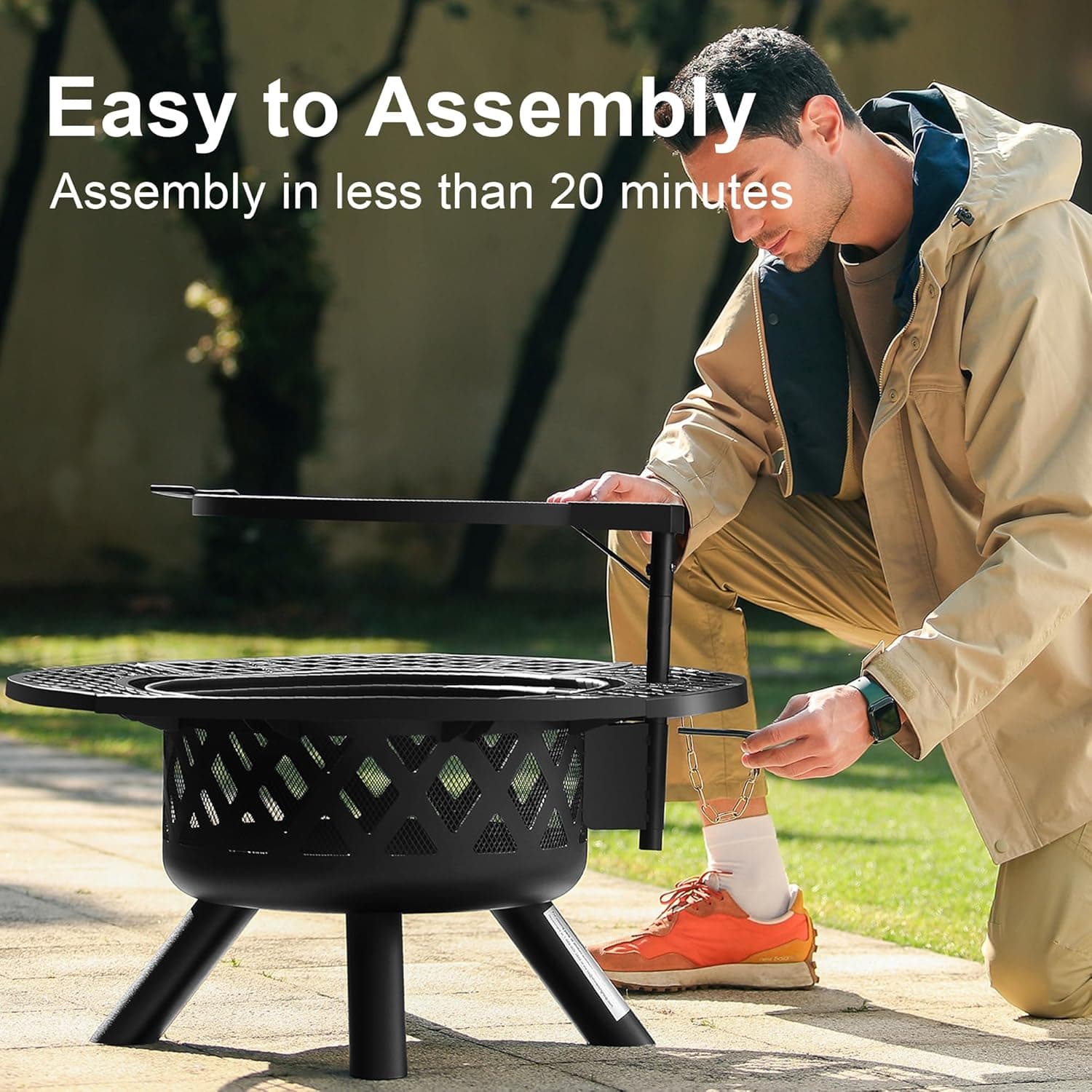 BALI OUTDOORS 32-Inch Wood Burning Fire Pit with Grill and Poker thumbnail 5