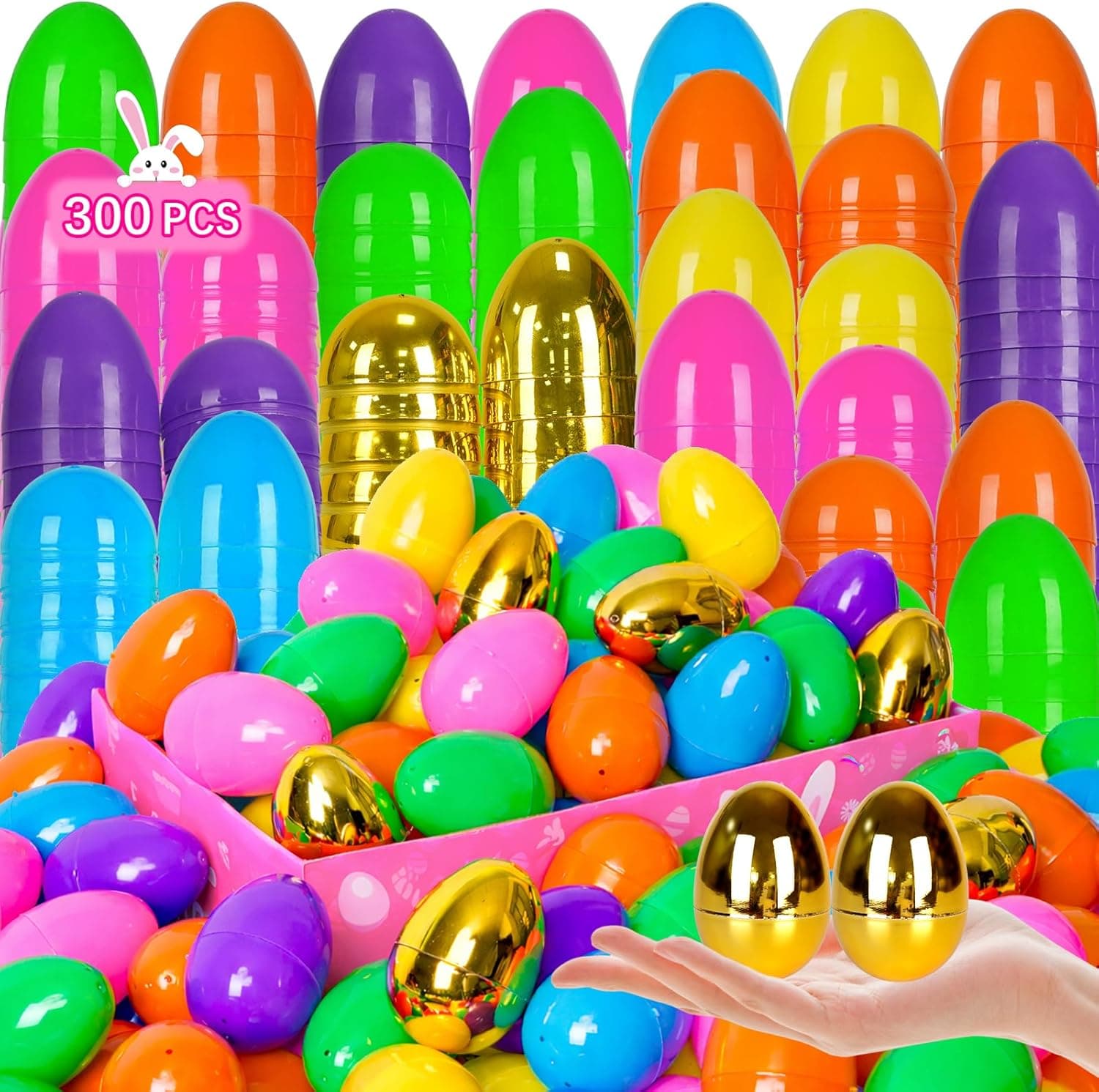ZICZLI 300 PCS 2.4" Fillable Plastic Easter Eggs with 6 Golden Eggs, Empty Colorful Eggs for Kids Easter Hunt Classroom Rewards Basket Stuffers Easter Party Favors : Toys &amp; Games — Easter Gifts gift idea