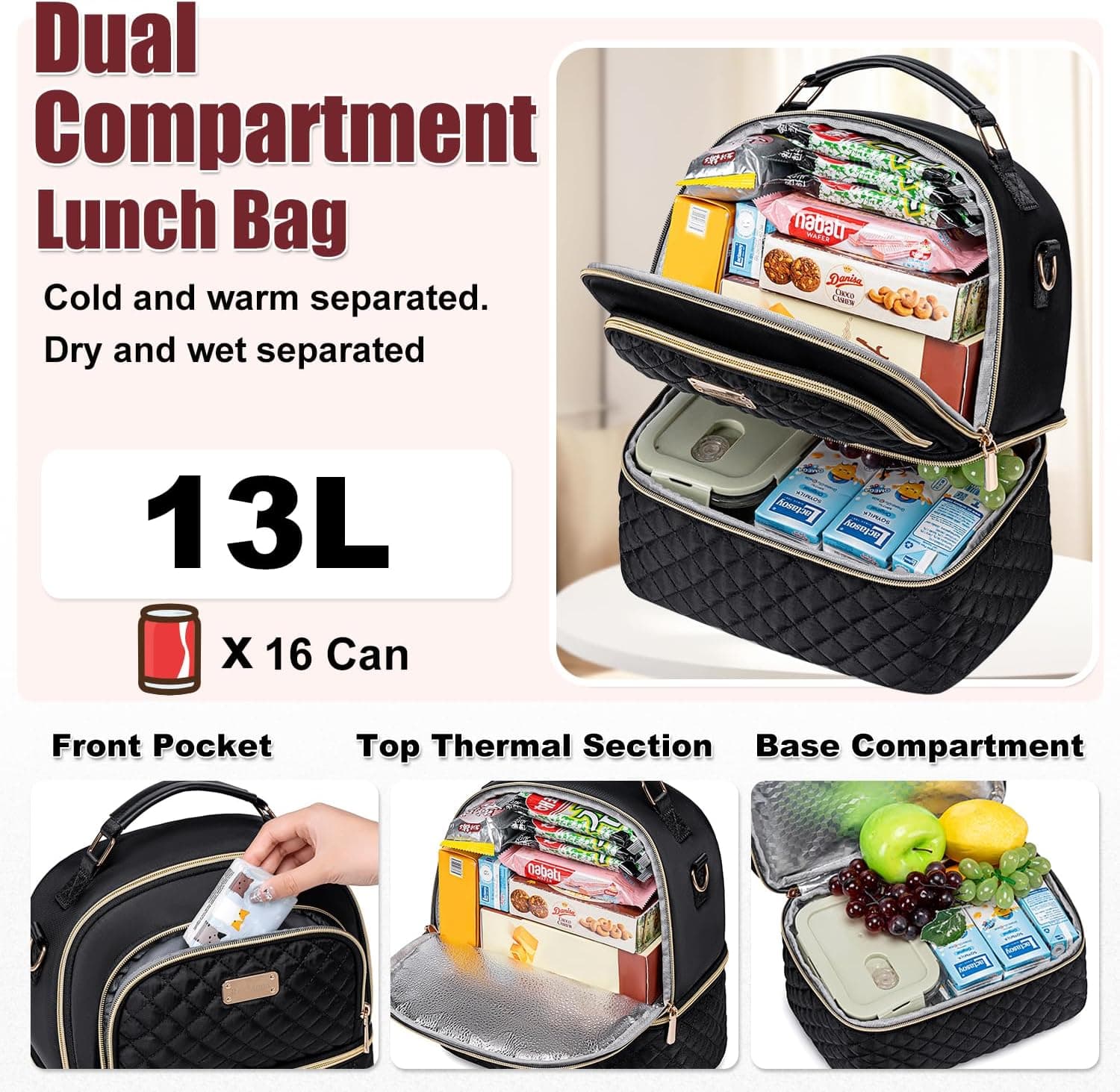 REXMONA Double Decker Insulated Lunch Bag thumbnail 2