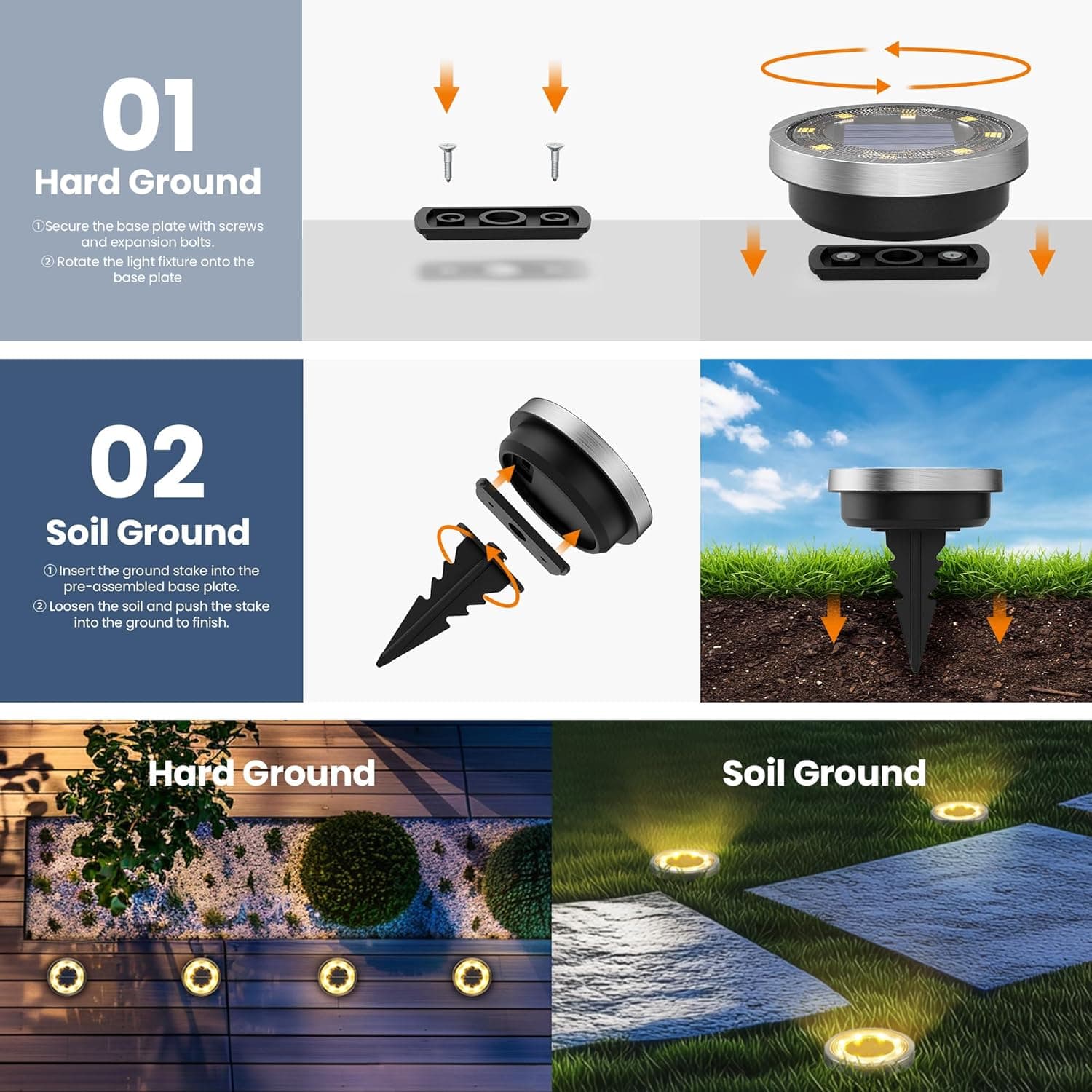 SOLPEX 10 Pack Solar Ground Lights Outdoor Waterproof, Solar Powered Pathway Lights, Landscape Lighting for Garden Walkway Driveway Backyard Decor (Warm White) - Amazon.com thumbnail 4