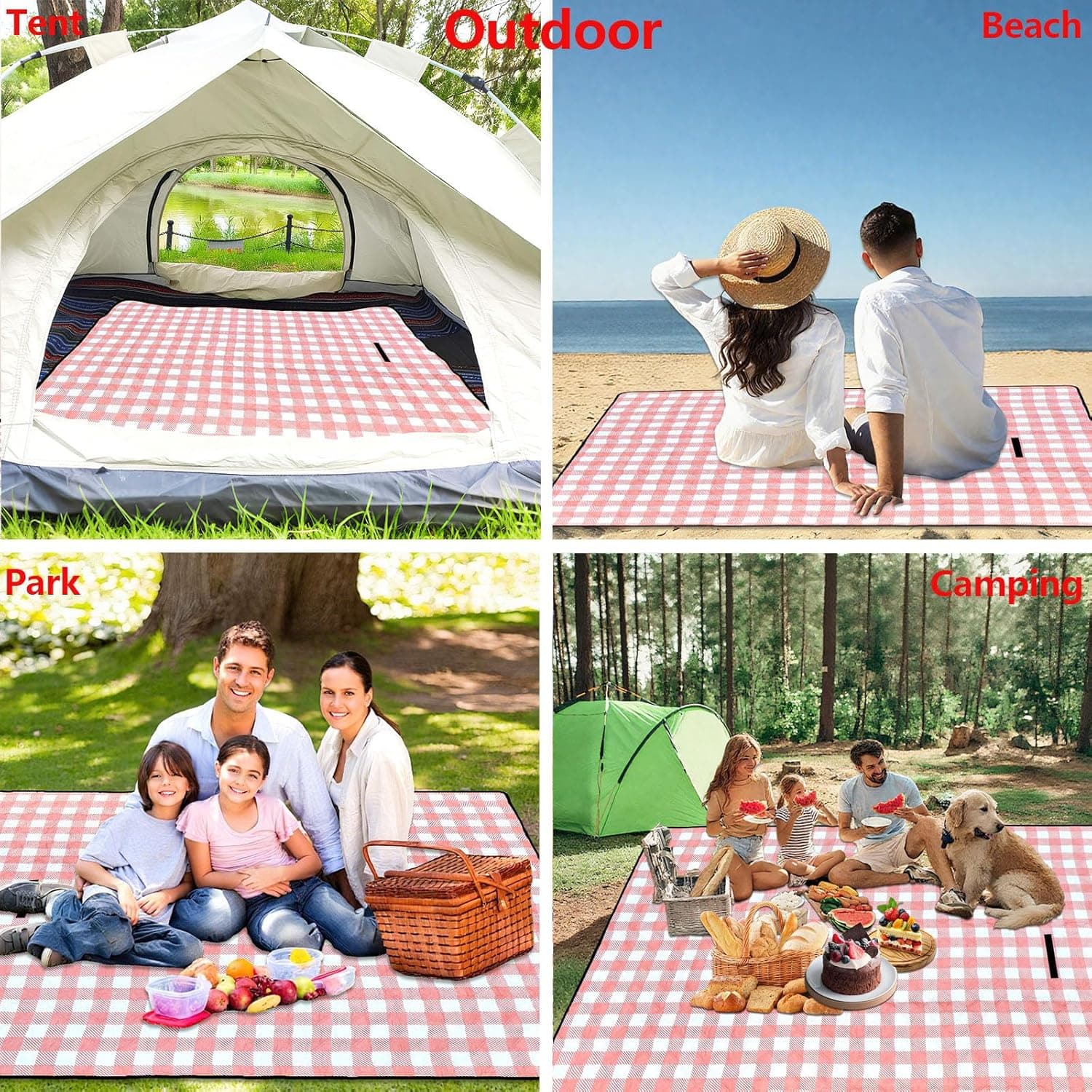 Large Cute Gingham Picnic Blanket - 79" x 60" Waterproof Beach Mat thumbnail 3
