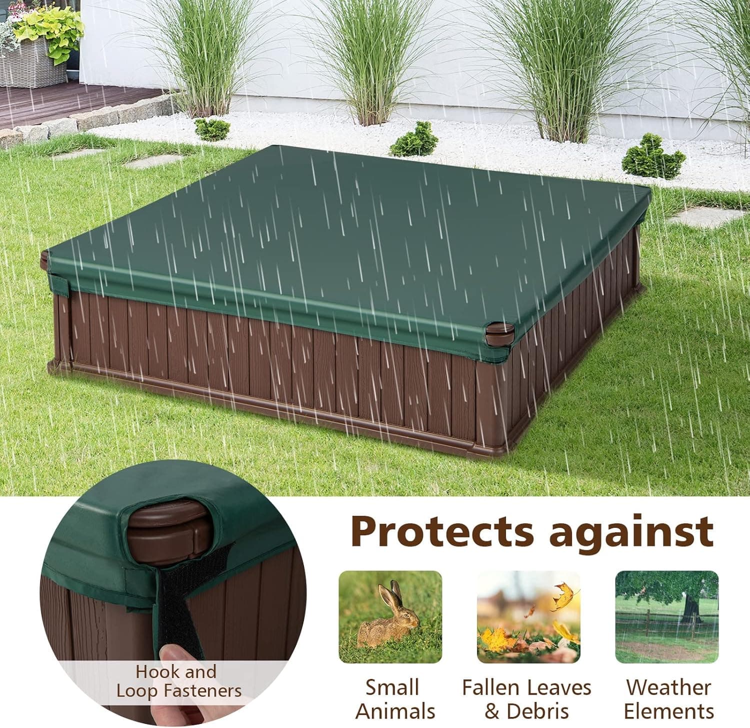 Costzon Kids Sandbox with Cover, 4ft x 4ft HDPE Sandpit with Oxford Cover, Bottom Liner, 4 Corner Seats, Weather Resistant Outdoor Sand Pit for Backyard Lawn Garden Beach (Dark Brown) : Toys &amp; Games thumbnail 5