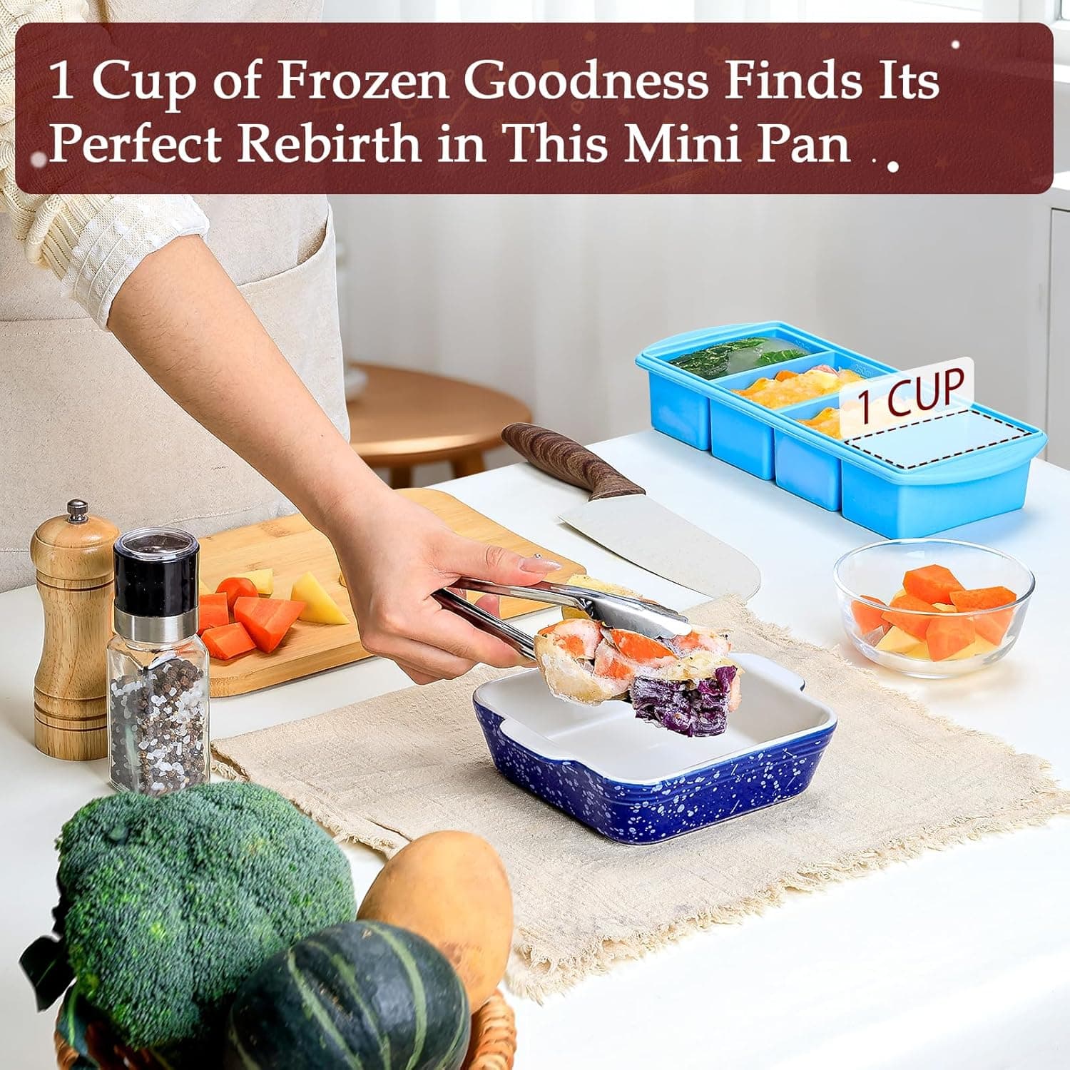 NUTRIUPS 5.5“ Square Ceramic Baking Dish Set, 2-Pack Small Baking Pan 13oz Mini Casserole Dish for 1~2 Baking &amp; Serving (Red&amp;Blue): Home &amp; Kitchen thumbnail 4