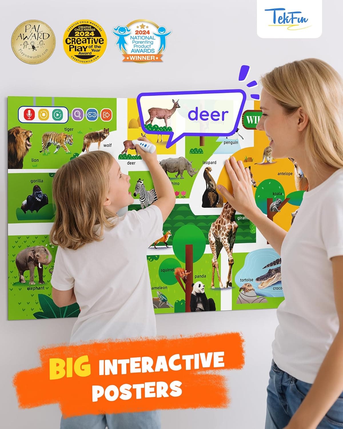 TEKFUN Interactive ABCs &amp; 123s Learning Posters with Talking Pen, Autism Sensory Educational Toys, Toddler Birthday Gifts for Kids Ages 1 2 3 4 5 6 : Toys &amp; Games thumbnail 3