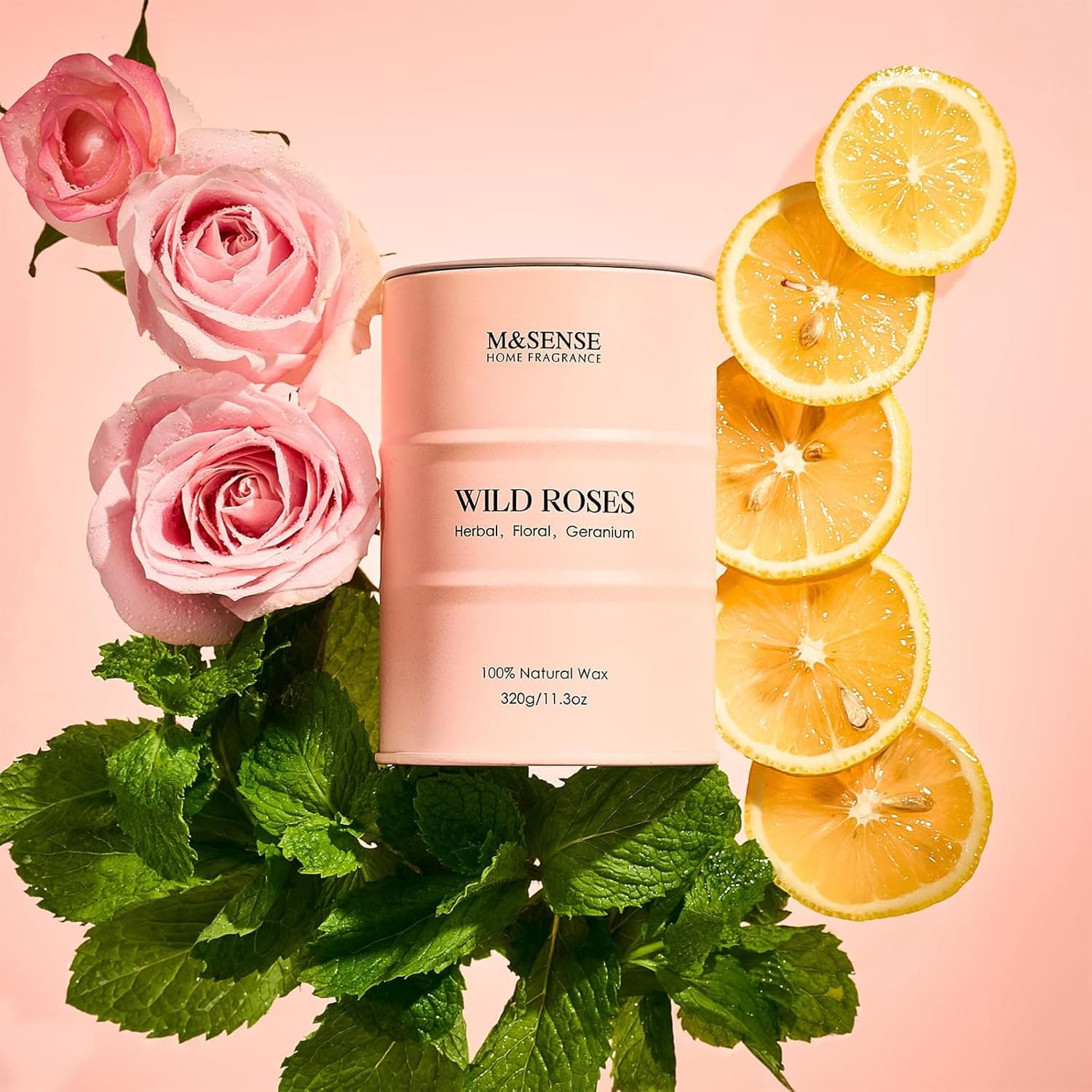 M&amp;SENSE Wild Rose Natural Scented Candle, 70 Hours Long Lasting Soy Candles 11.3oz, Stress Relief Aromatherapy Candles for Women, Romantic Candle Gifts Valentines Day Gifts for Her : Health &amp; Household thumbnail 2