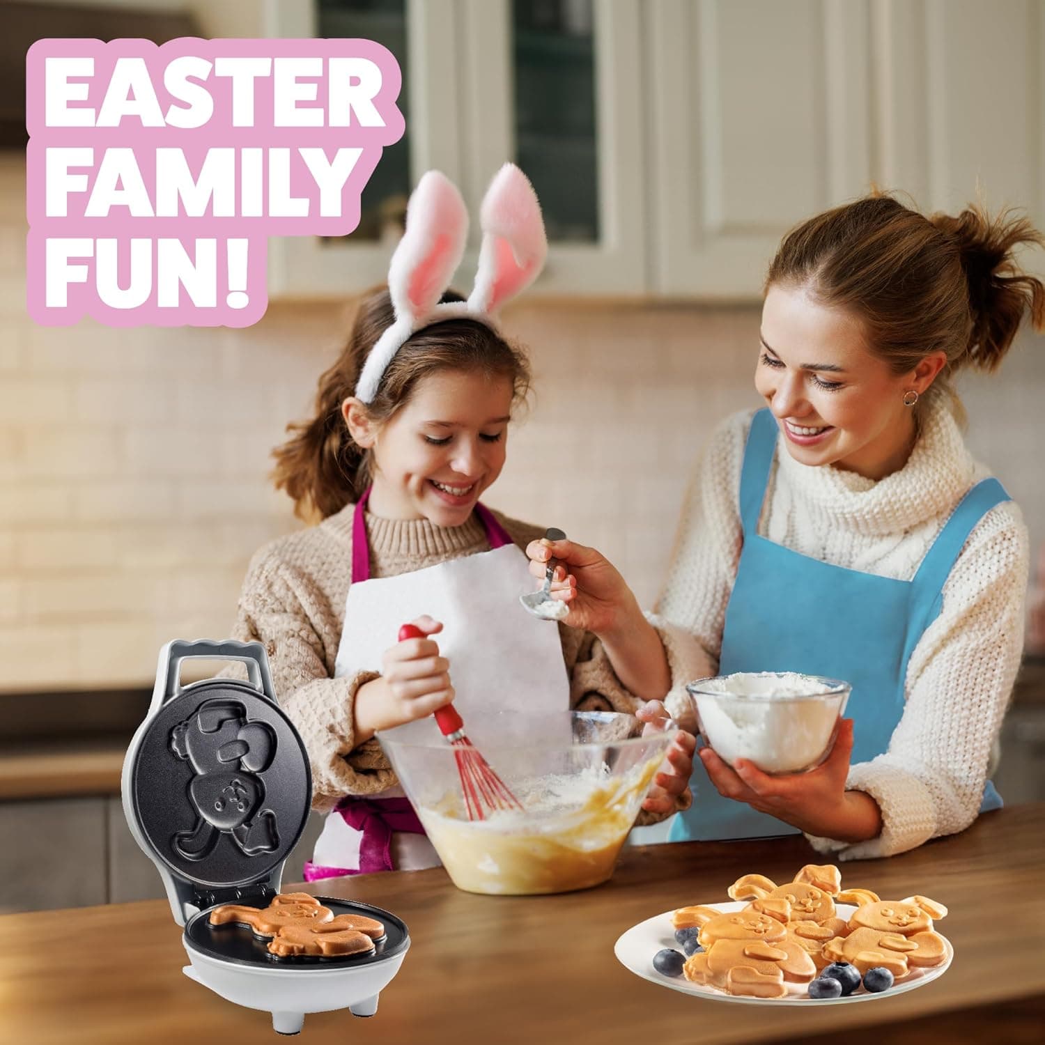 Easter Bunny Mini Waffle Maker- Make Holiday Breakfast Special for Kids &amp; Adults w Cute Animal Waffles or Pancakes- Individual 4 Inch Waffler Iron, Fun Basket Stuffer, Egg Hunt Gift, Frost or Decorate: Home &amp; Kitchen thumbnail 5