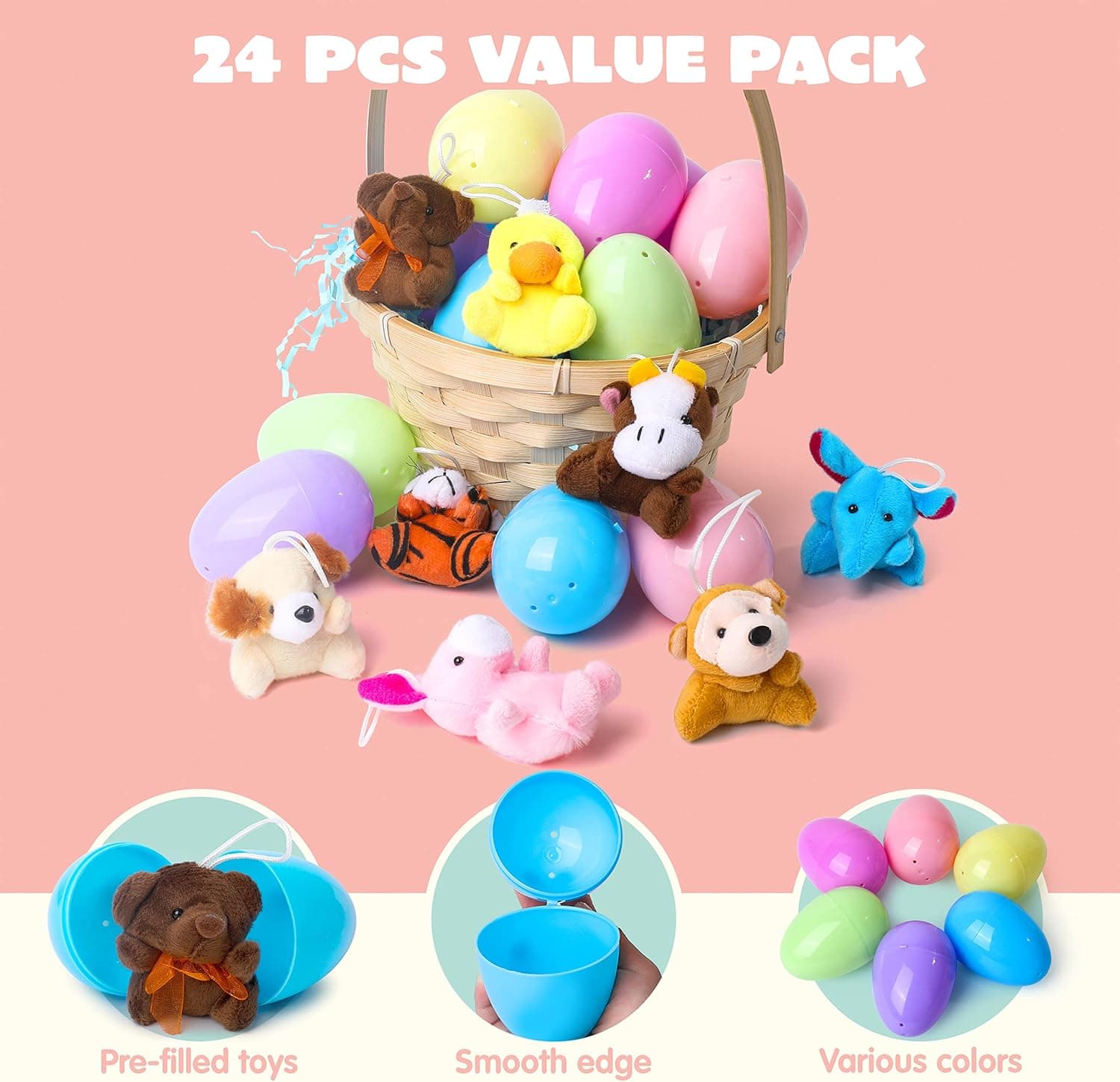 JOYIN 24 Pack Prefilled Easter Eggs with Mini Stuffed Animal Plush Toys thumbnail 3