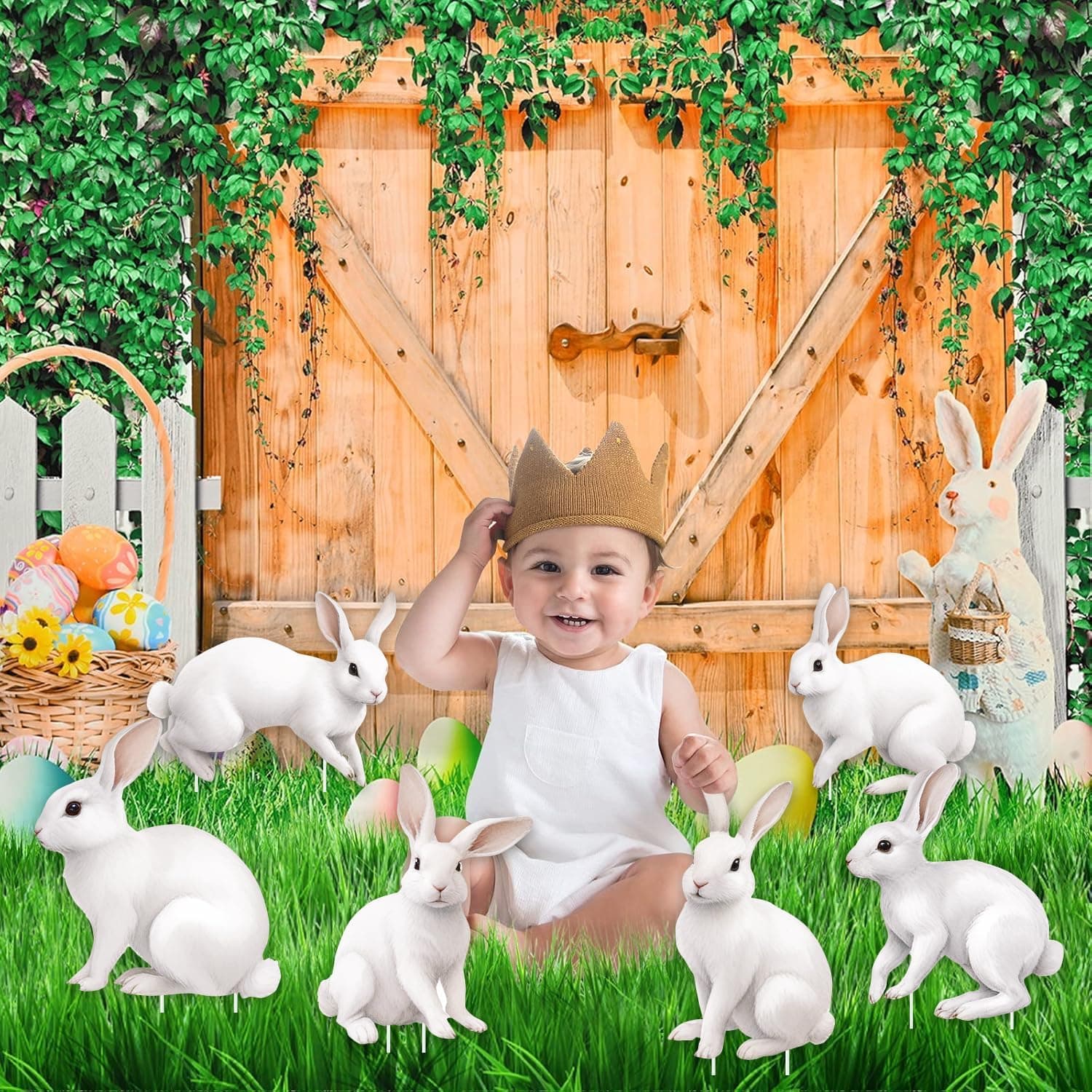 6 PCS Easter Bunny Outdoor Lawn Signs with Stakes thumbnail 4